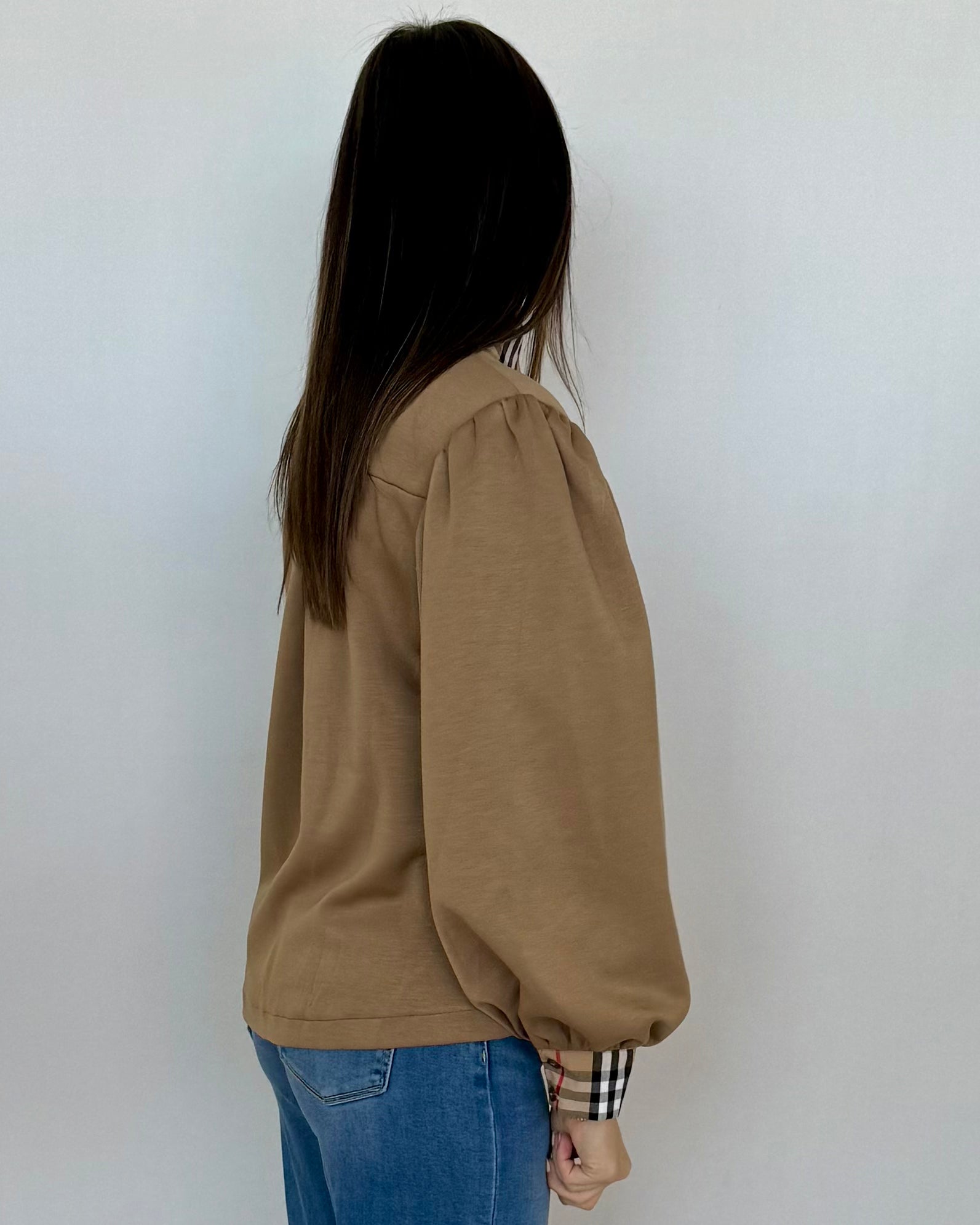 For The Best Taupe Plaid Contrast Top-Shop-Womens-Boutique-Clothing