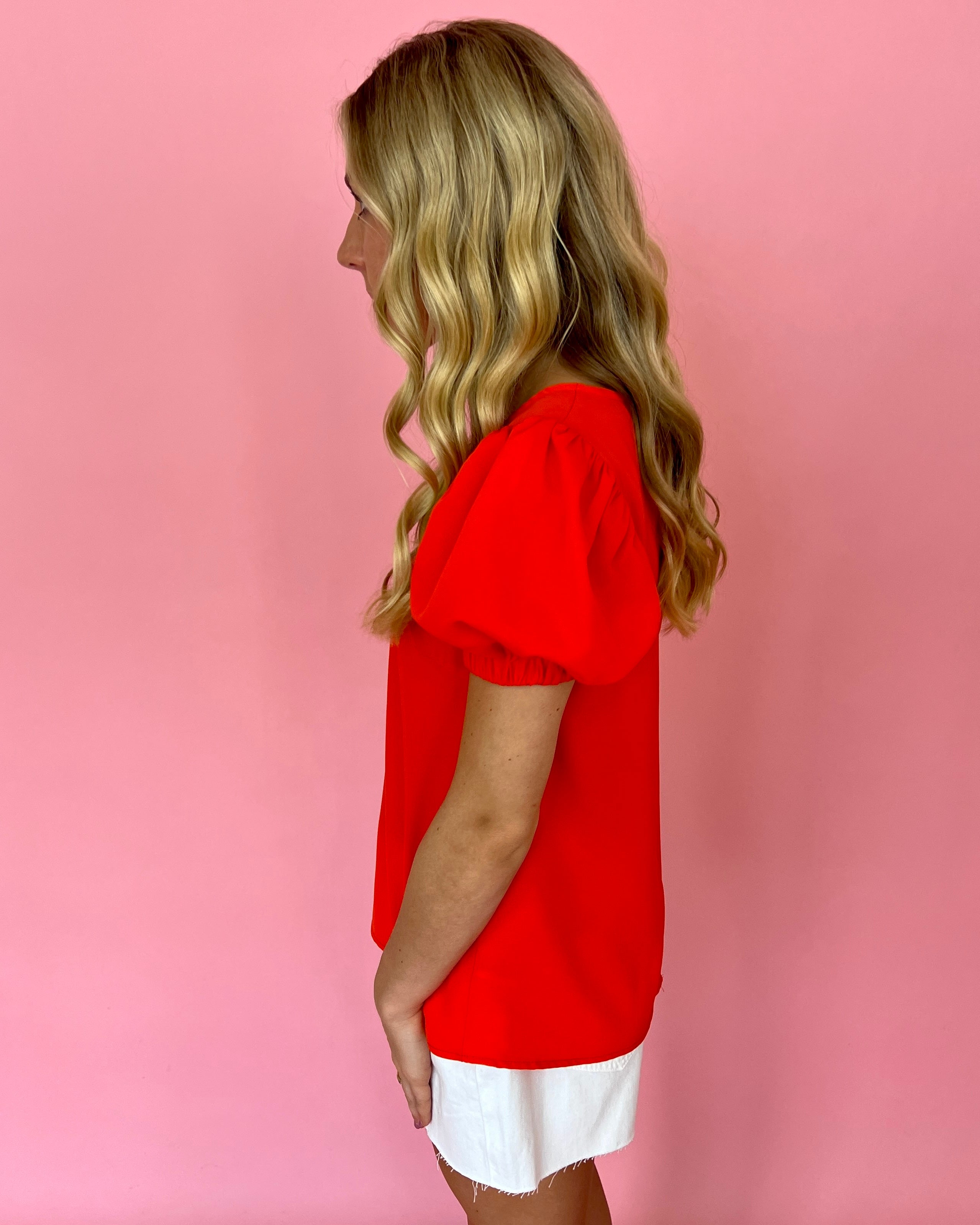 Story Of Your Life Orange Round Neck Puff Sleeve Top-Shop-Womens-Boutique-Clothing