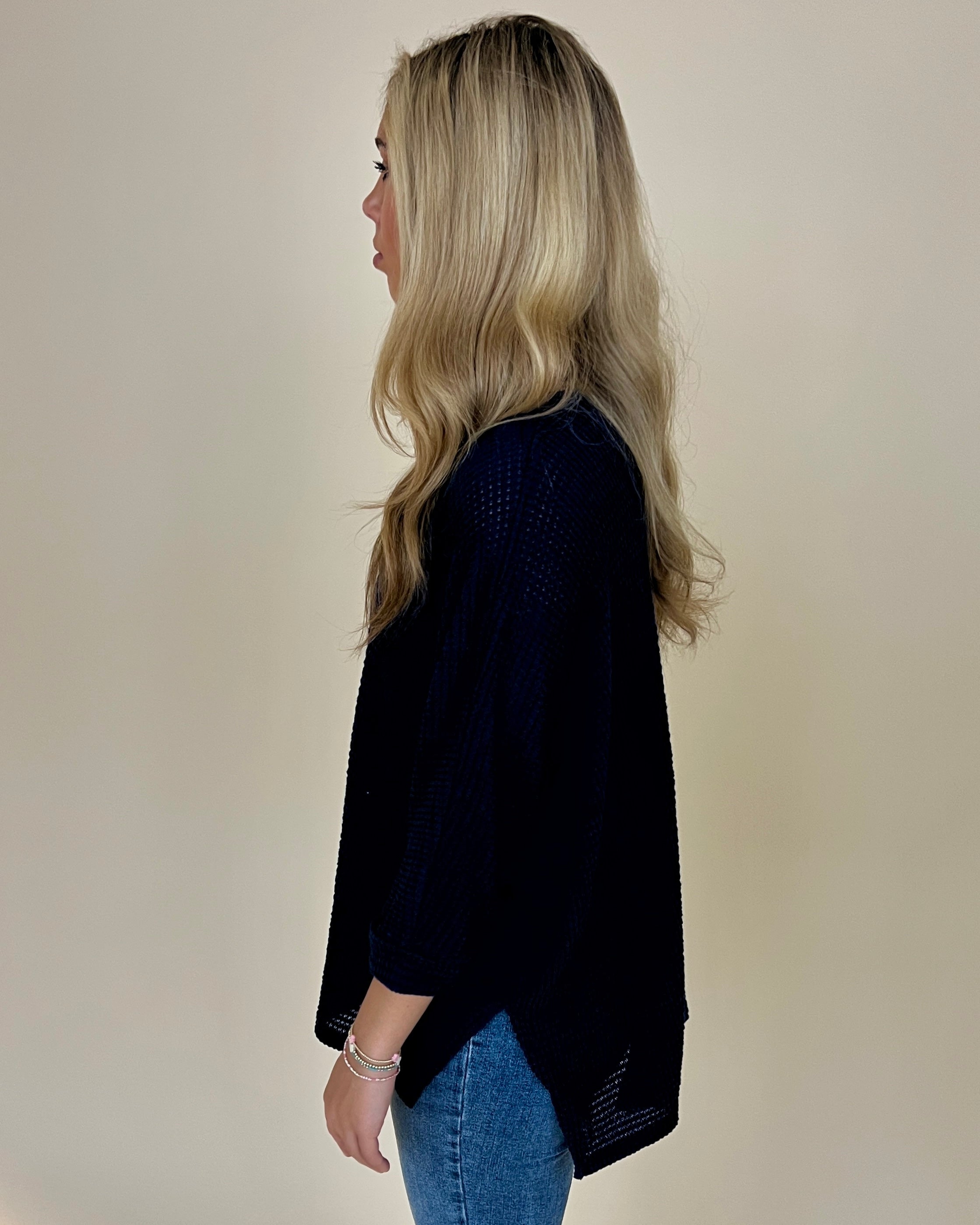 Early Start Lt Navy 3/4 Sleeve Sweater-Shop-Womens-Boutique-Clothing