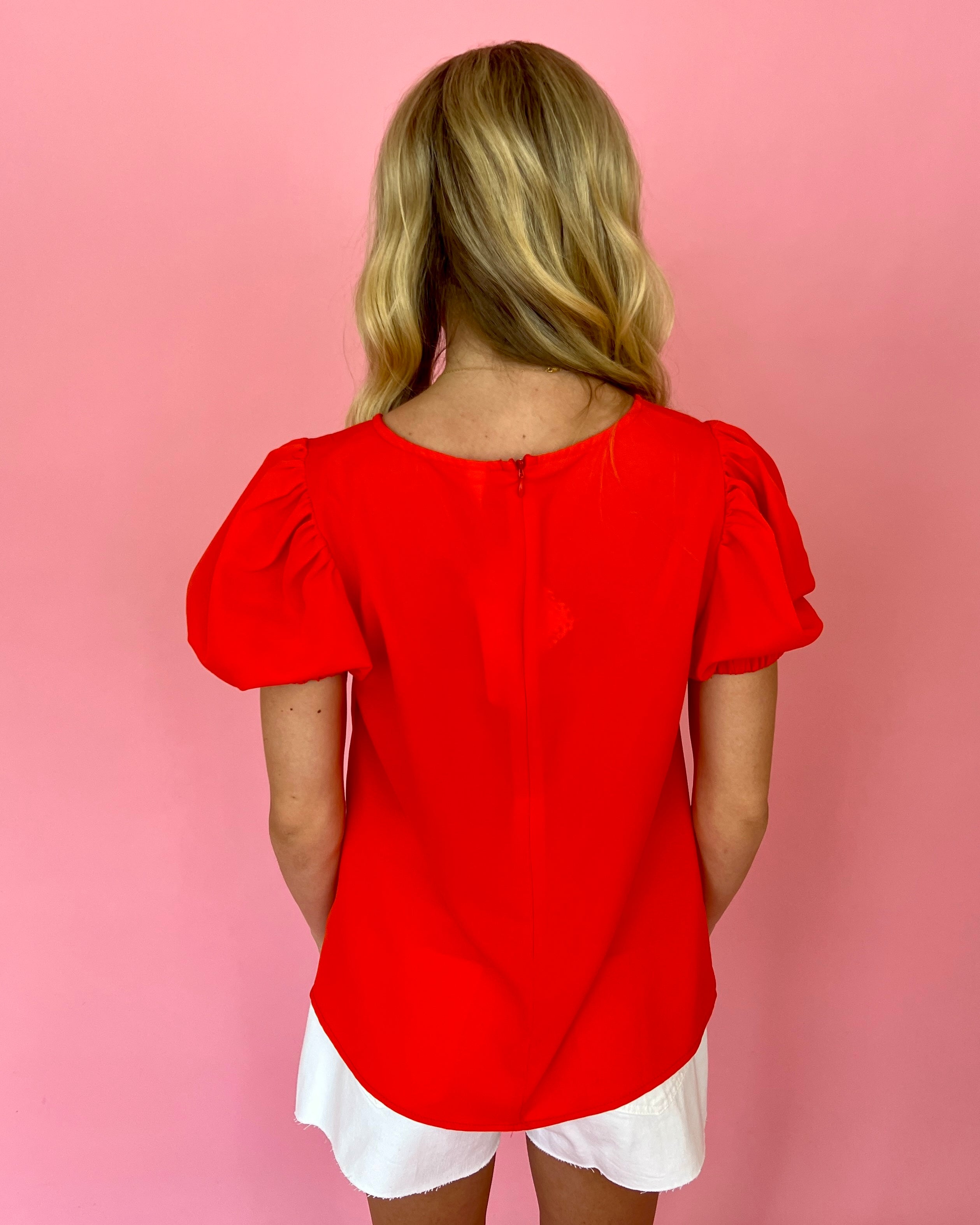 Story Of Your Life Orange Round Neck Puff Sleeve Top-Shop-Womens-Boutique-Clothing