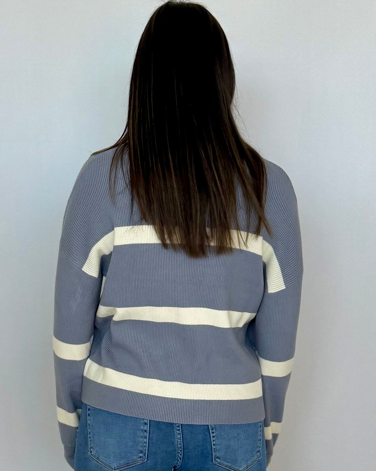 Frosty Day Dusty Blue/Ivory Striped Sweater-Shop-Womens-Boutique-Clothing