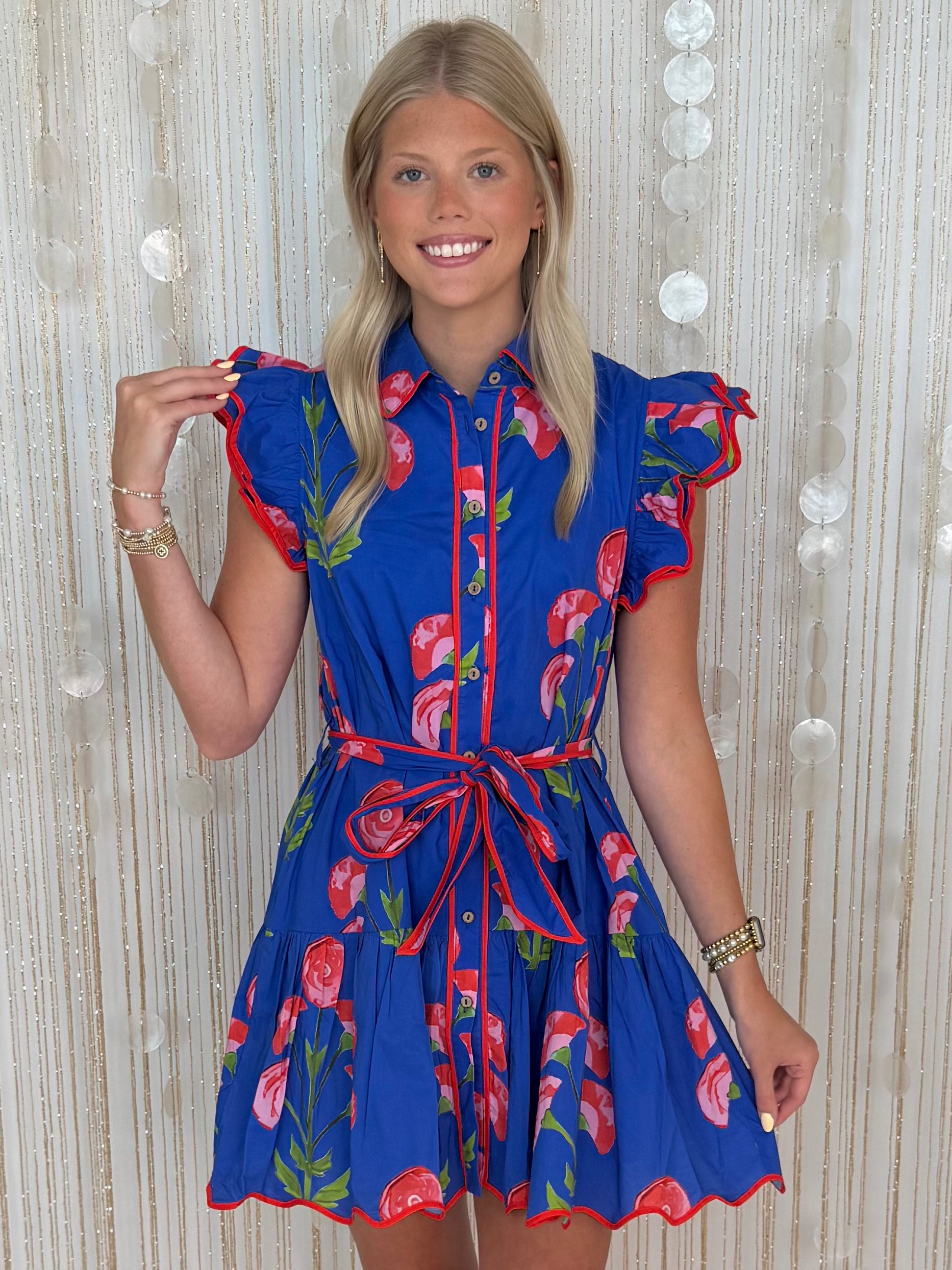 Easy Grace Royal Flutter Sleeve Belted Dress-Shop-Womens-Boutique-Clothing