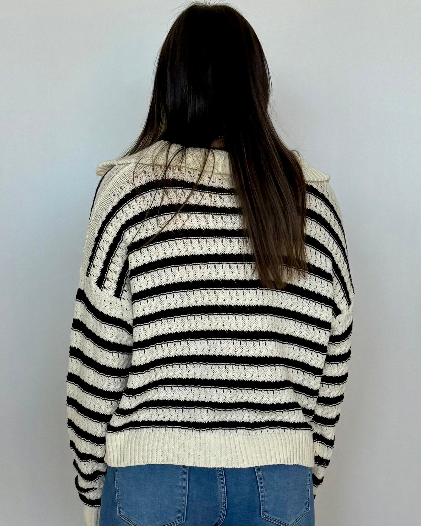 Cool Again Black/Ivory Cable Knit Zip Up Sweater-Shop-Womens-Boutique-Clothing