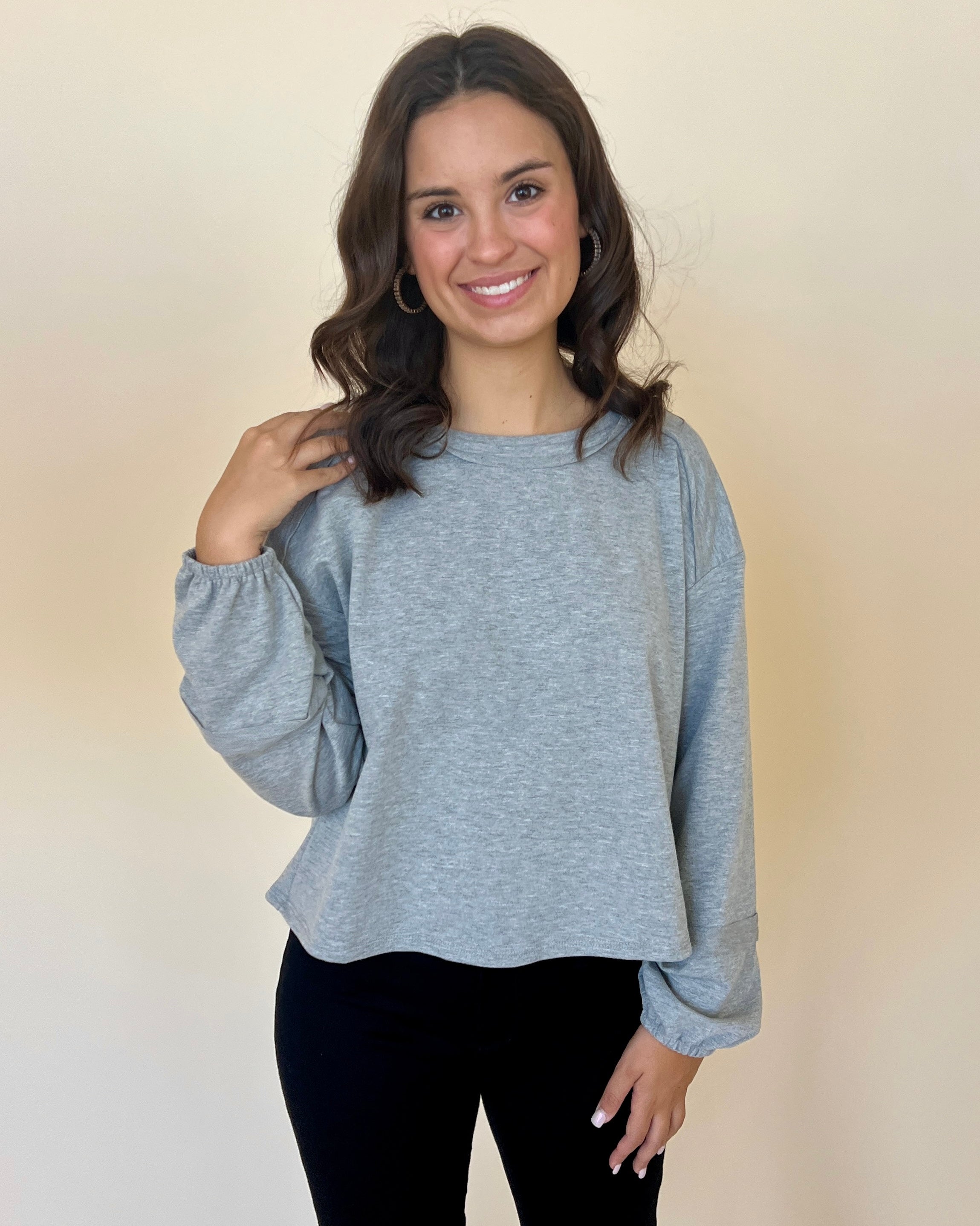 Give It Up Gray French Terry Top-Shop-Womens-Boutique-Clothing
