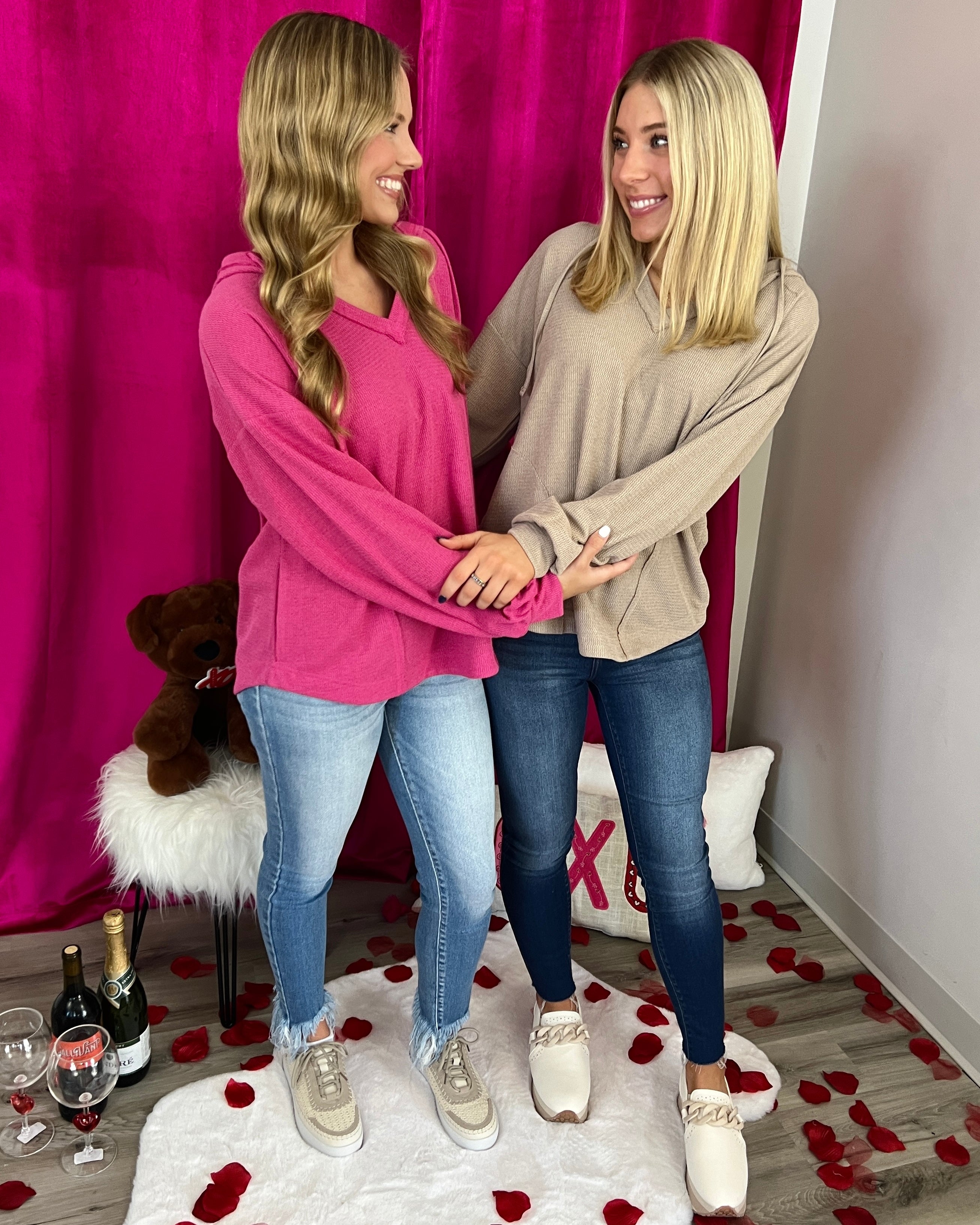 Never Knew Hot Pink Textured Hoodie Top-Shop-Womens-Boutique-Clothing