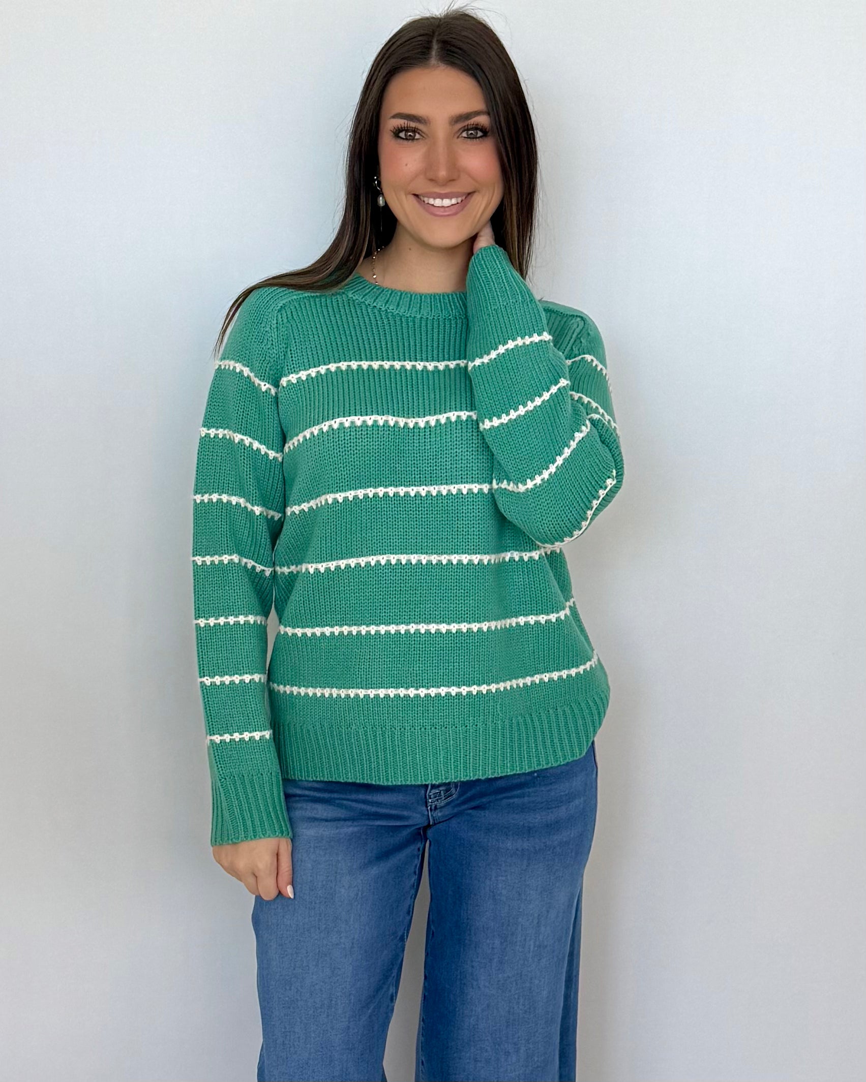 Tell You All Lt Jade Texture Stripe Sweater-Shop-Womens-Boutique-Clothing