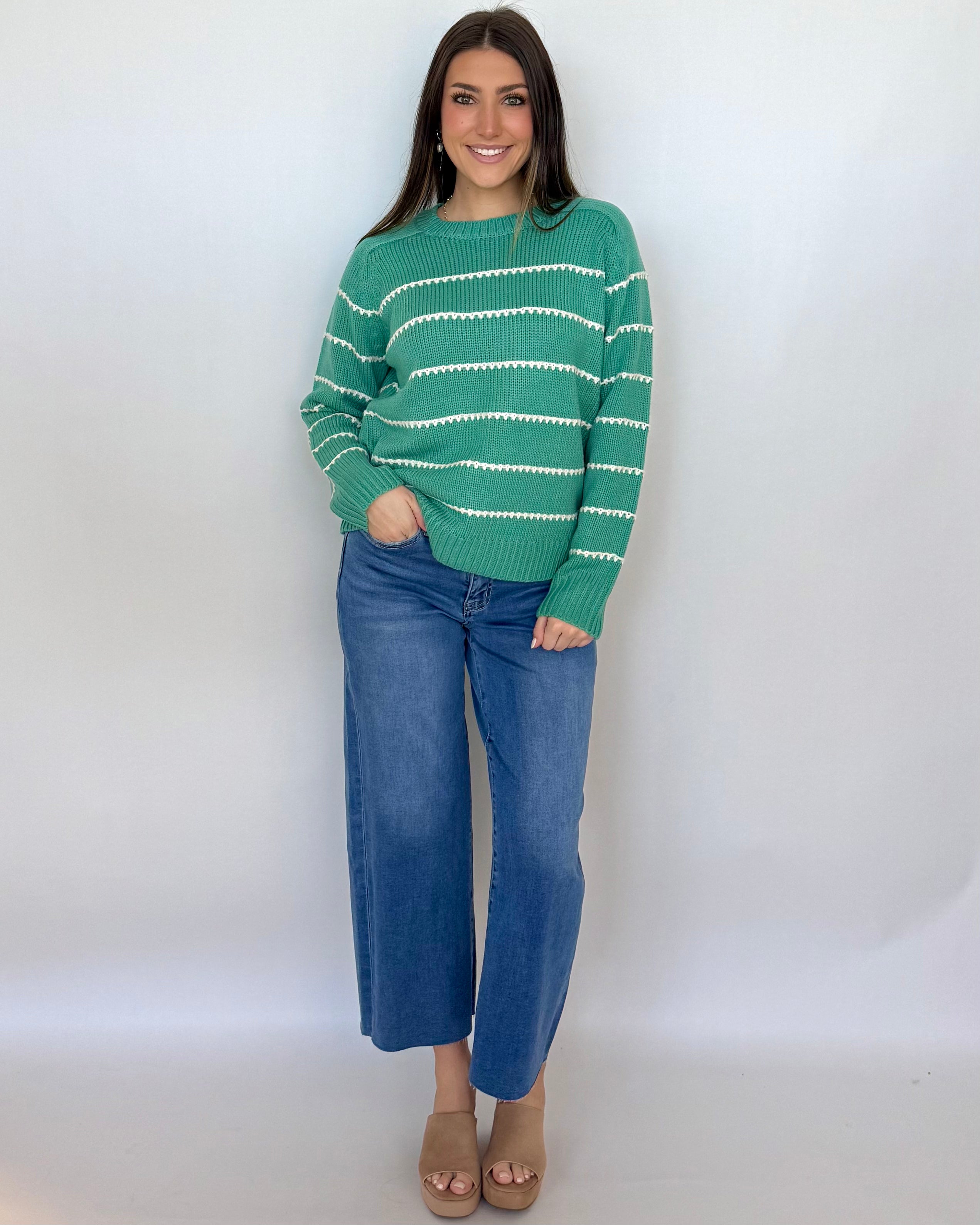Tell You All Lt Jade Texture Stripe Sweater-Shop-Womens-Boutique-Clothing