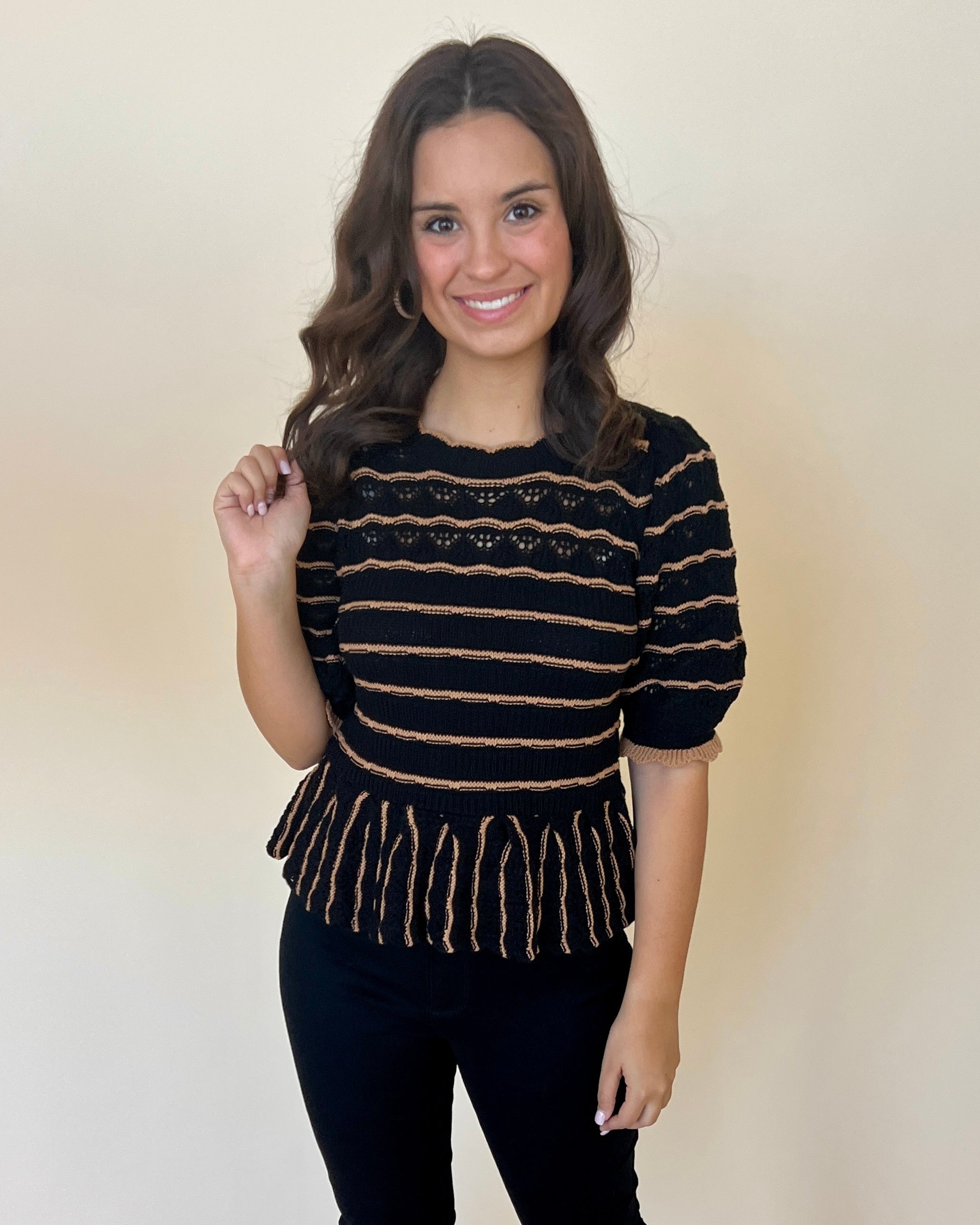 Sweet Sayings Black Striped Knit Top-Shop-Womens-Boutique-Clothing