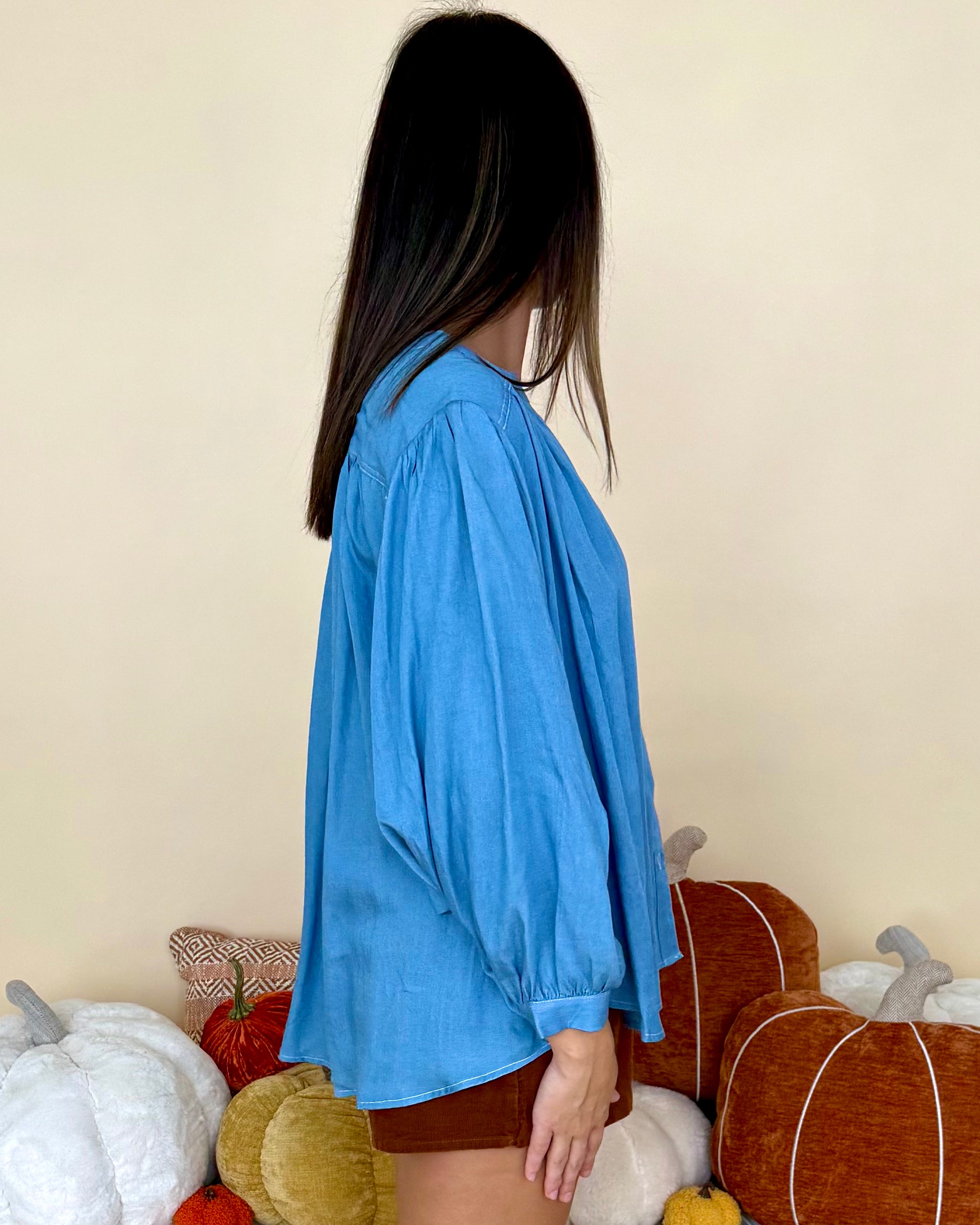 Following Along Denim Button Dolman Top-Shop-Womens-Boutique-Clothing