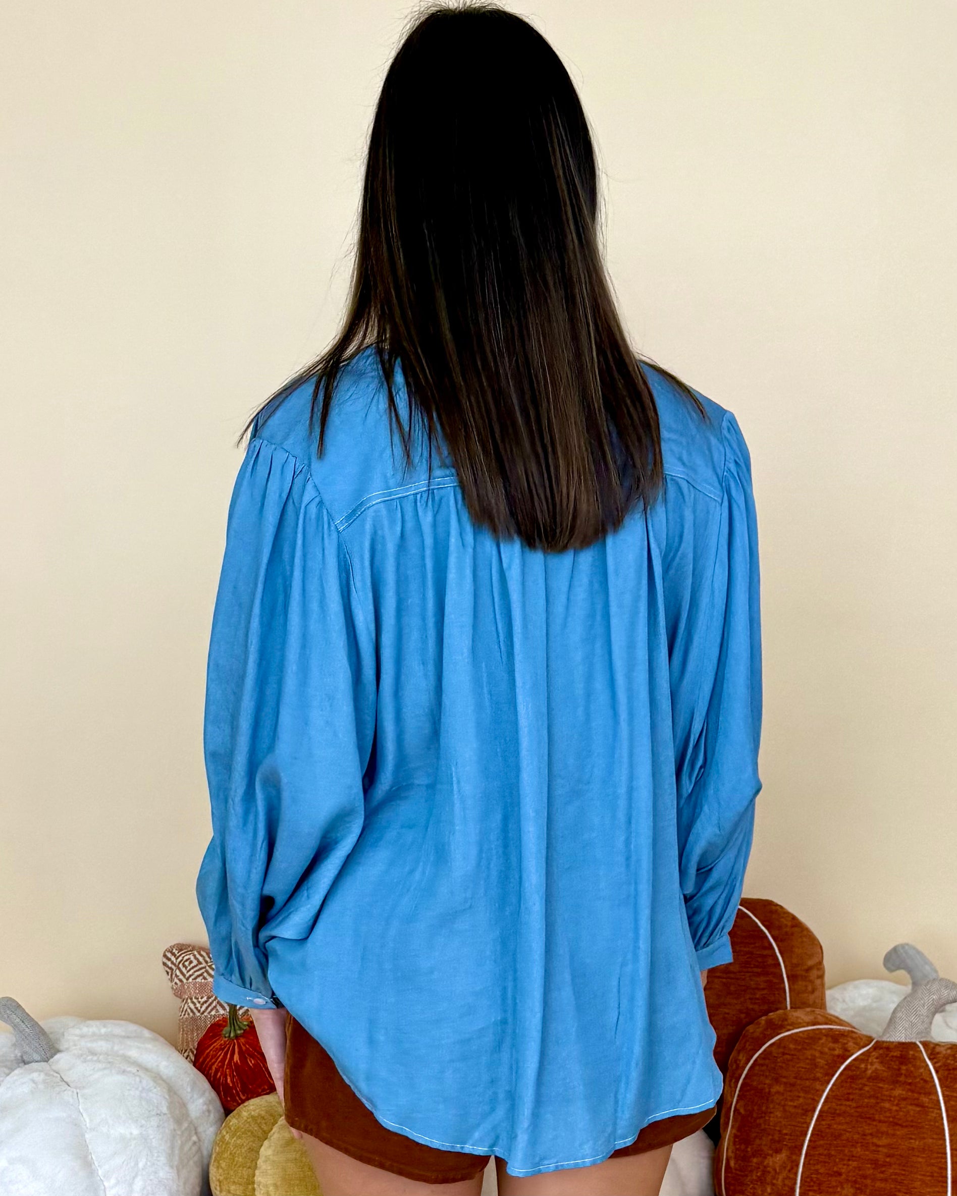 Following Along Denim Button Dolman Top-Shop-Womens-Boutique-Clothing