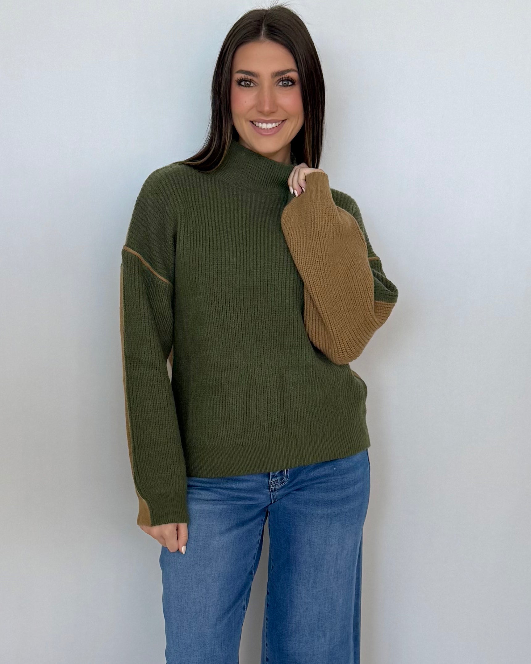 Cozy All Day Olive Contrast Sweater-Shop-Womens-Boutique-Clothing