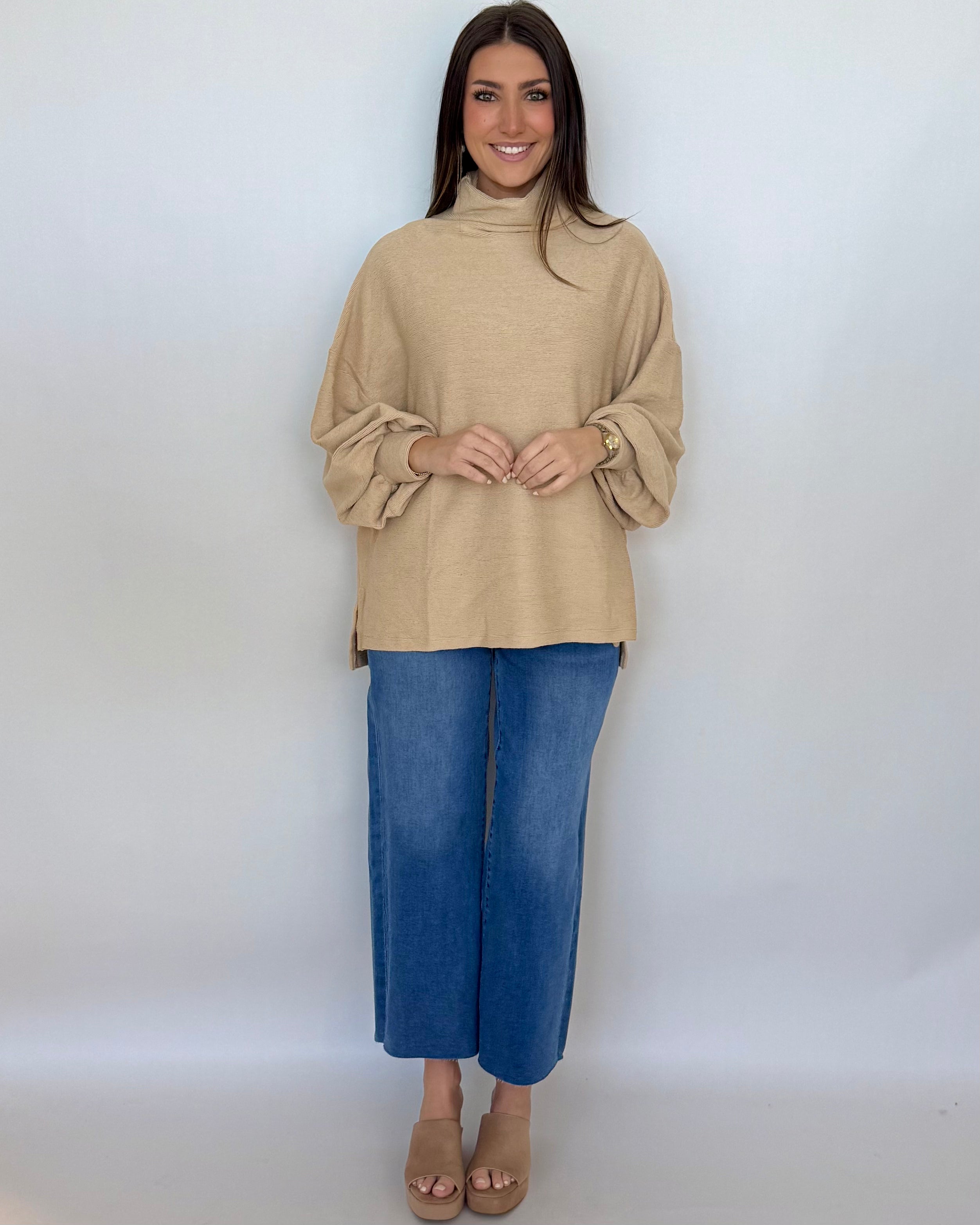Set You Free Beige Balloon Sleeve Top-Shop-Womens-Boutique-Clothing