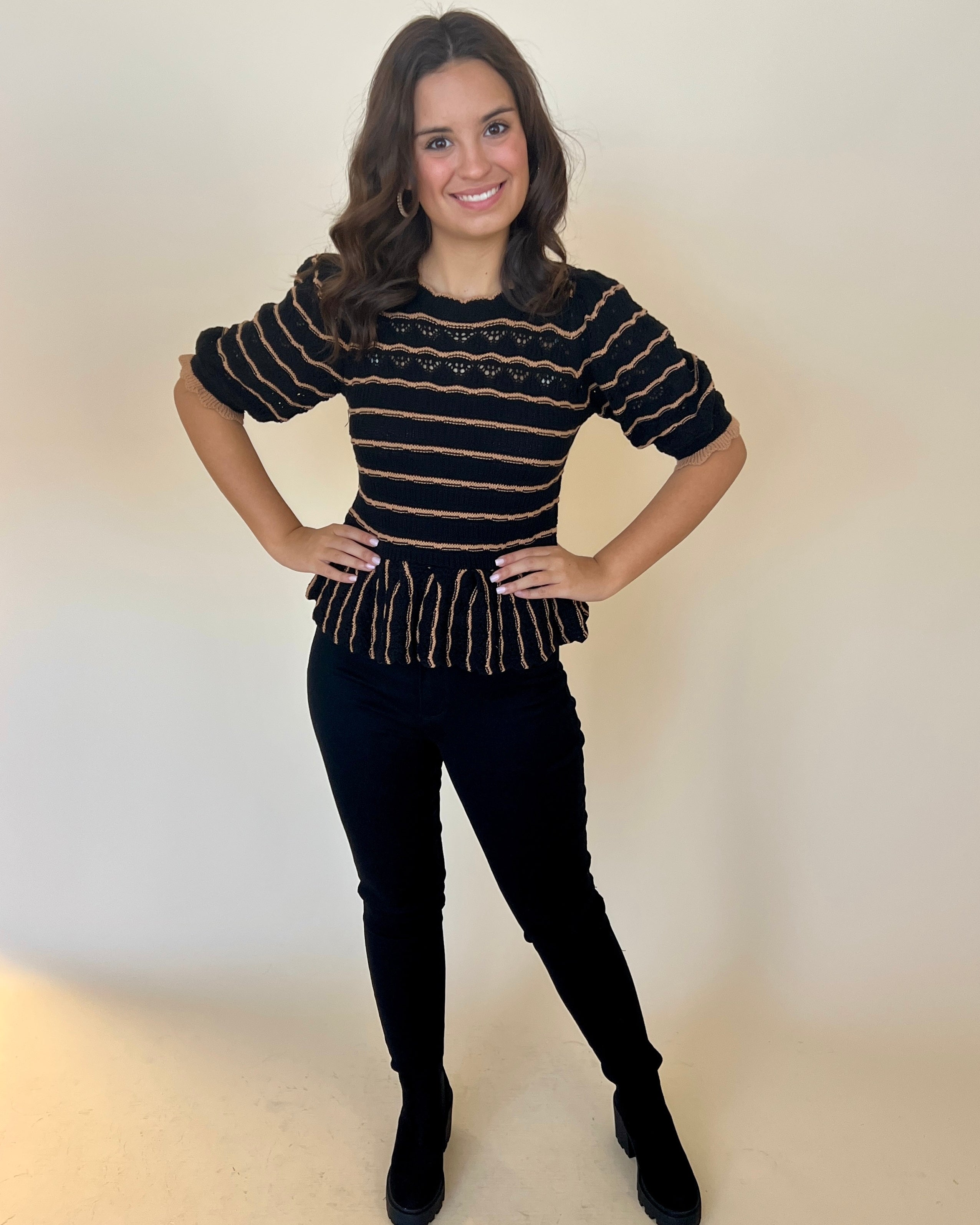 Sweet Sayings Black Striped Knit Top-Shop-Womens-Boutique-Clothing