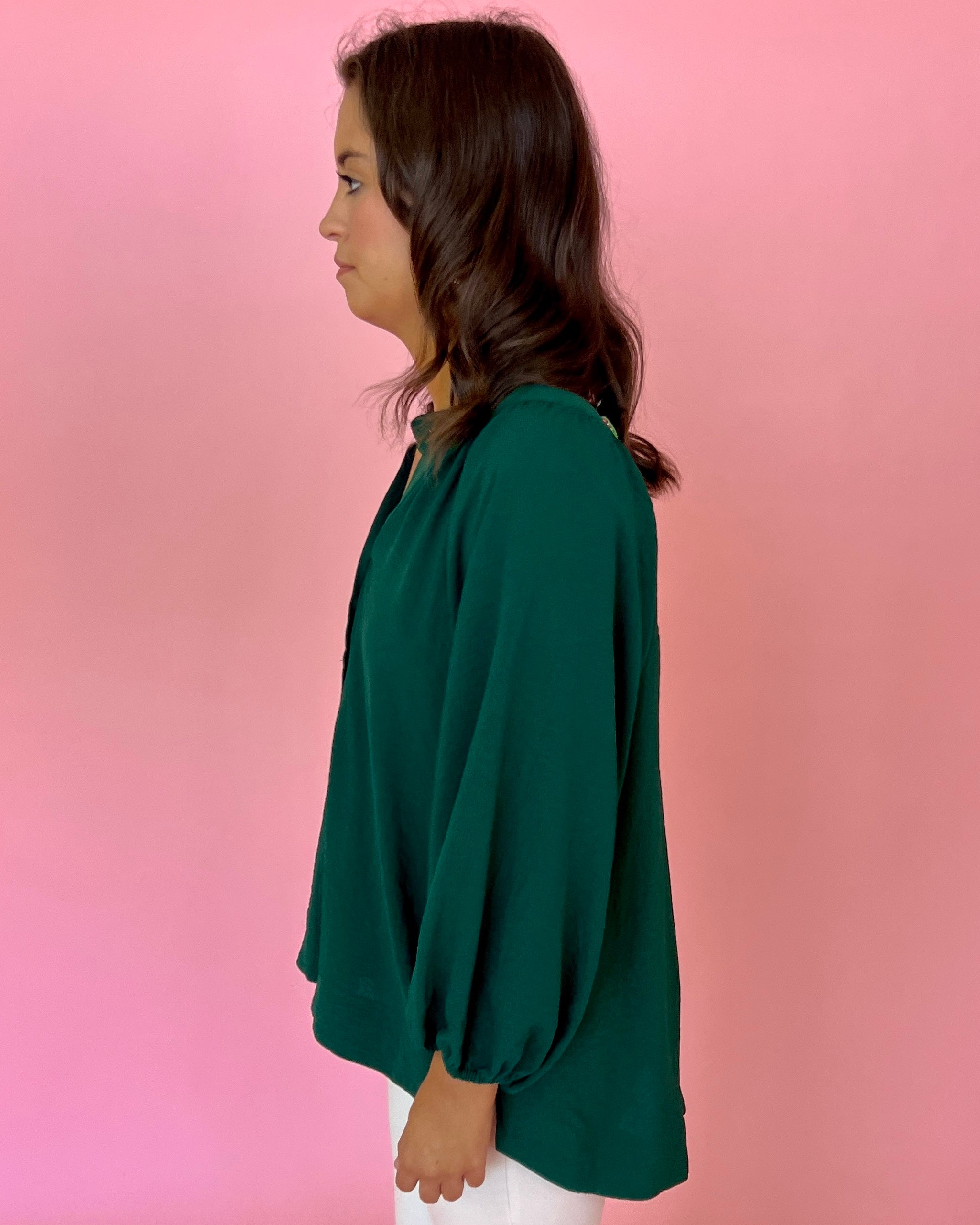 Keep It On Lock Forest Green Split Neck Button Top-Shop-Womens-Boutique-Clothing