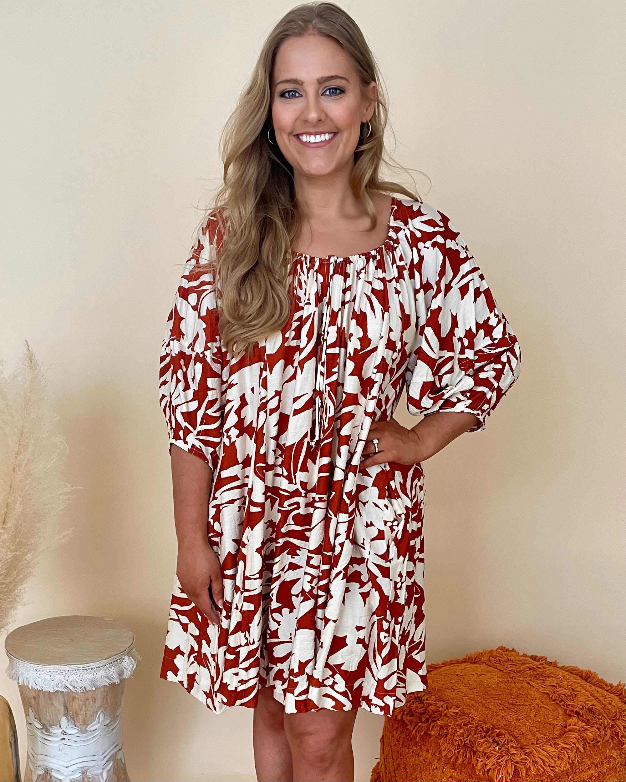 See You Out Rust Plus Print Dress-Shop-Womens-Boutique-Clothing