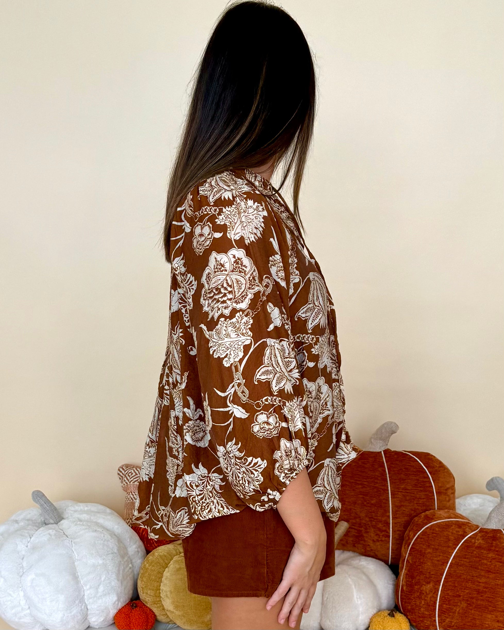 Second Look Brown Two Tone Floral Top-Shop-Womens-Boutique-Clothing