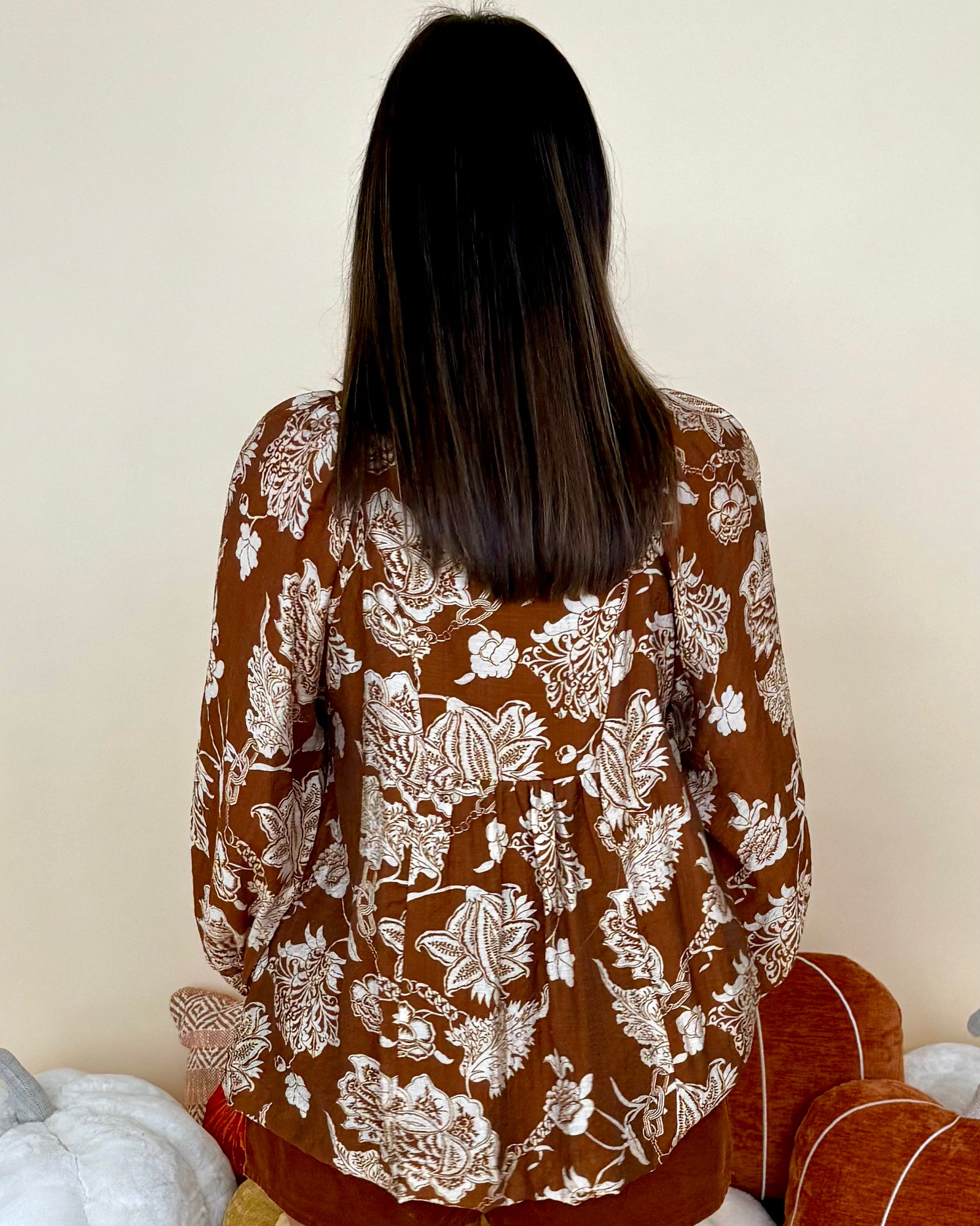 Second Look Brown Two Tone Floral Top-Shop-Womens-Boutique-Clothing