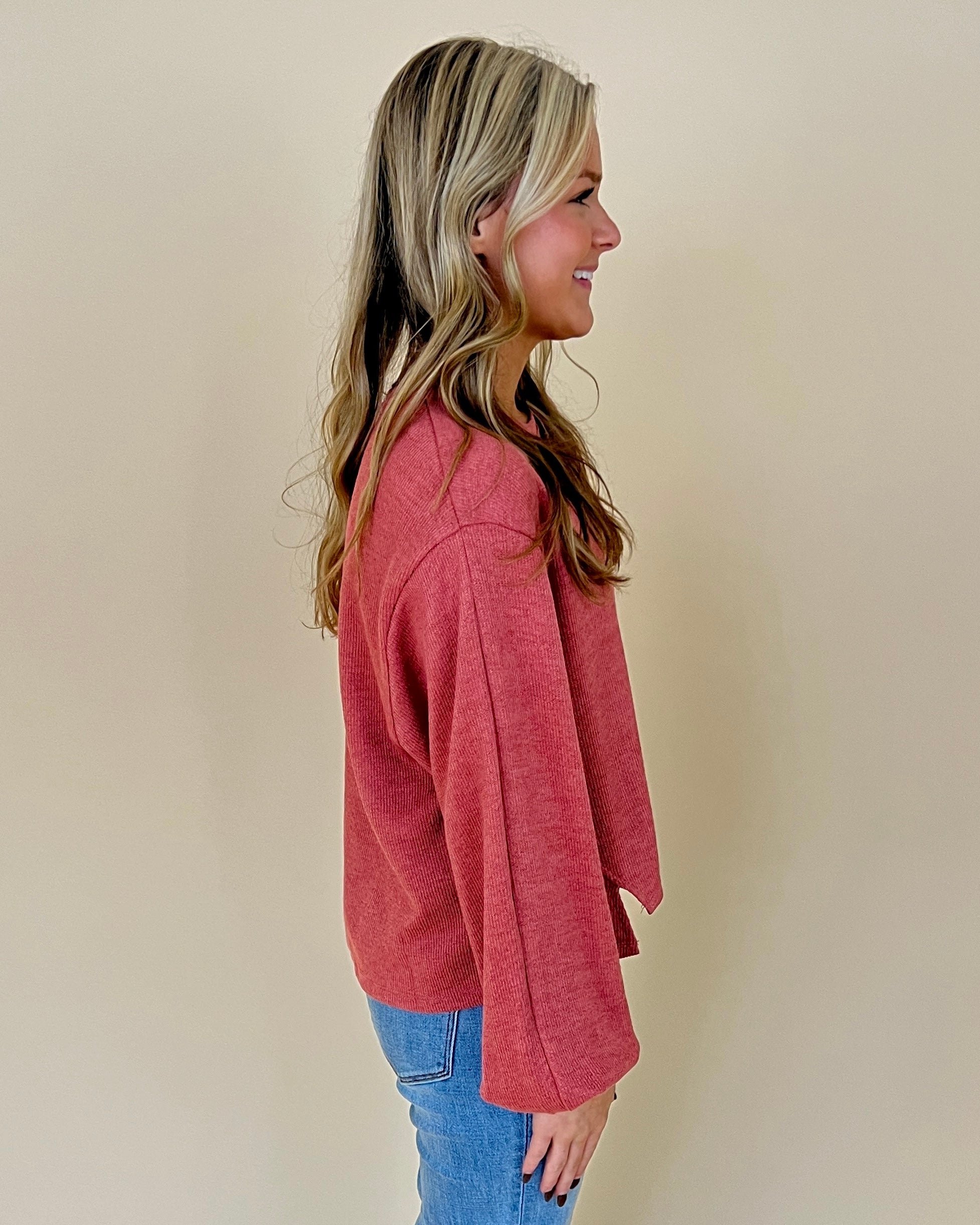 In The Works Rust Rib High Low Top-Shop-Womens-Boutique-Clothing