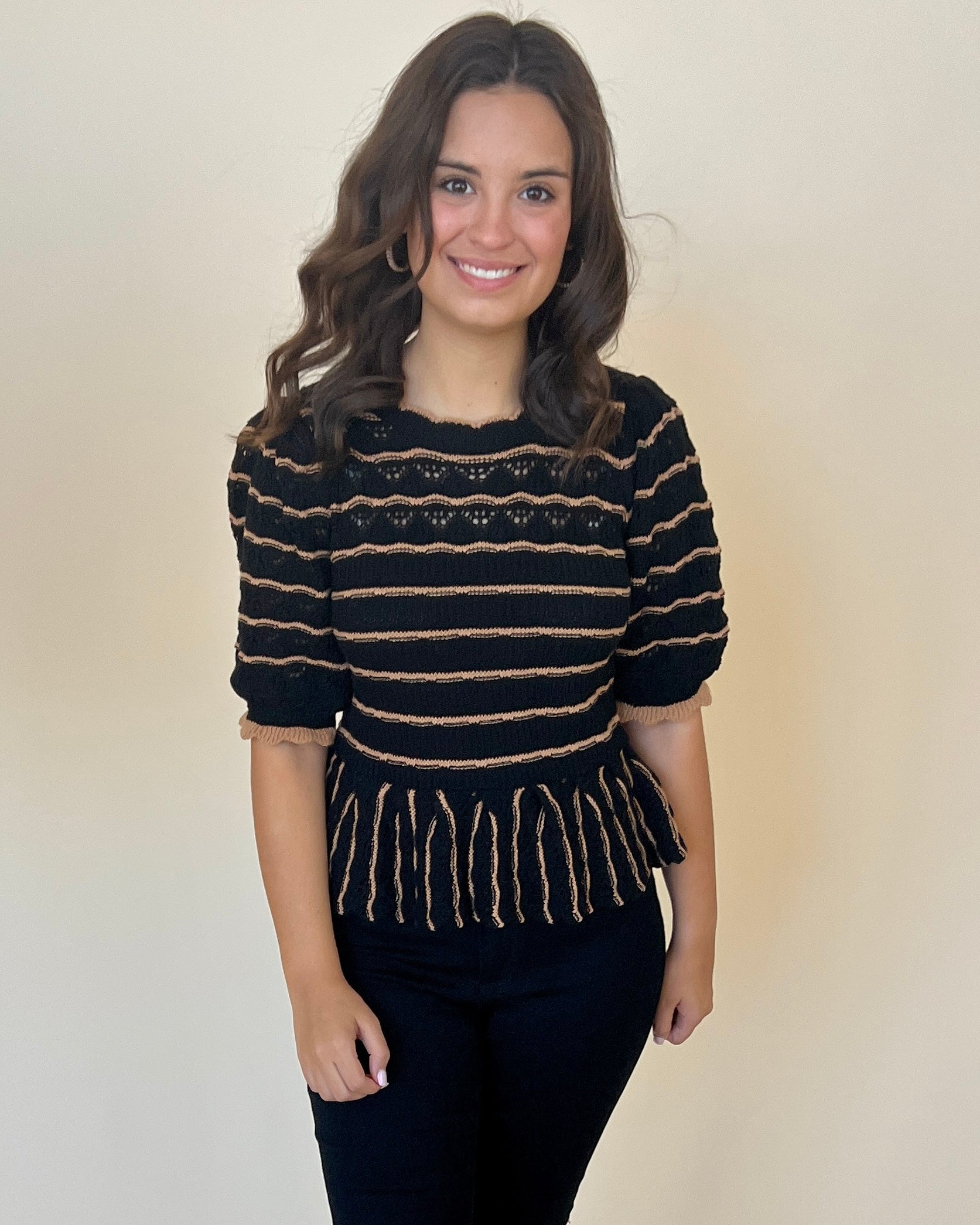 Sweet Sayings Black Striped Knit Top-Shop-Womens-Boutique-Clothing
