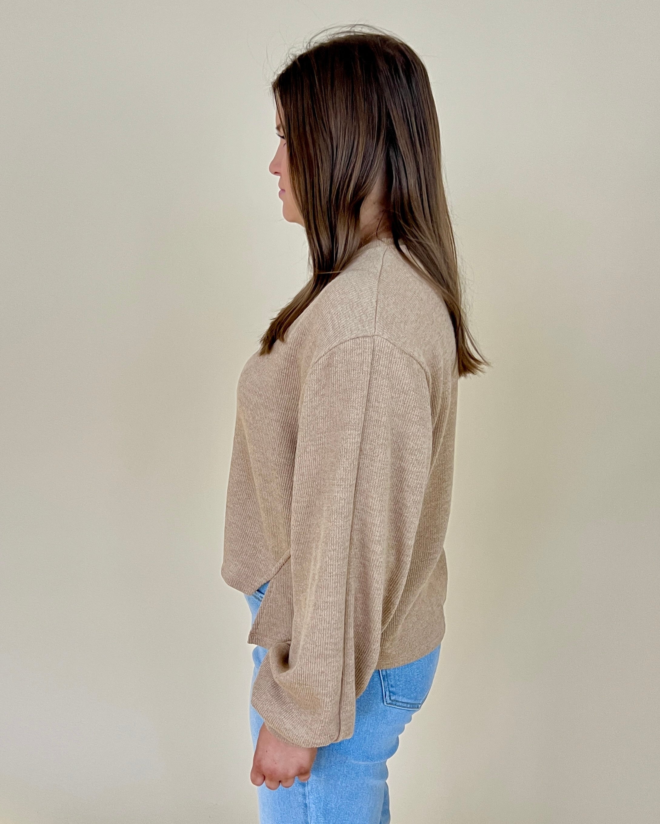 In The Works Taupe Rib High Low Top-Shop-Womens-Boutique-Clothing