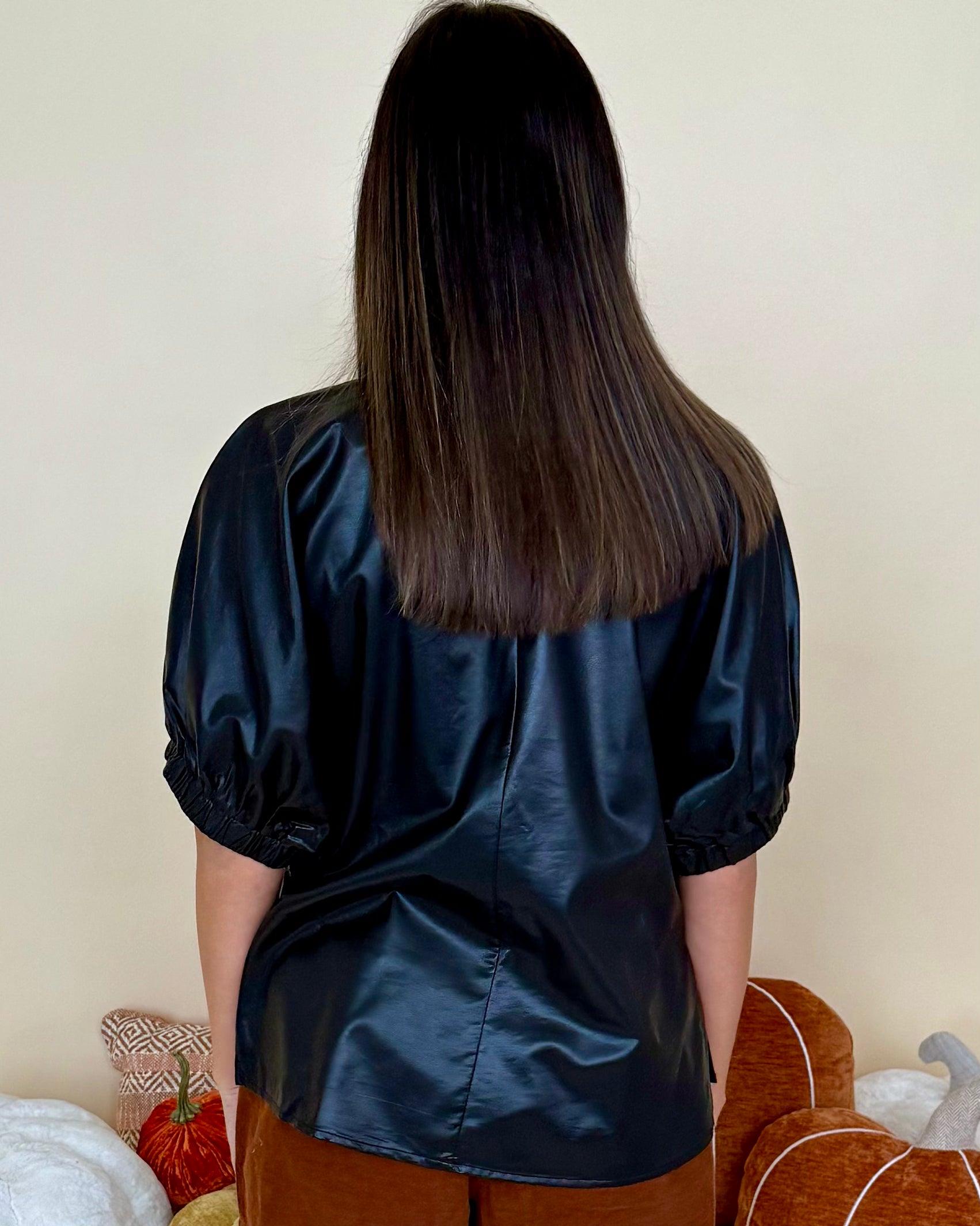 Own Life Black Faux Leather V Neck Top-Shop-Womens-Boutique-Clothing