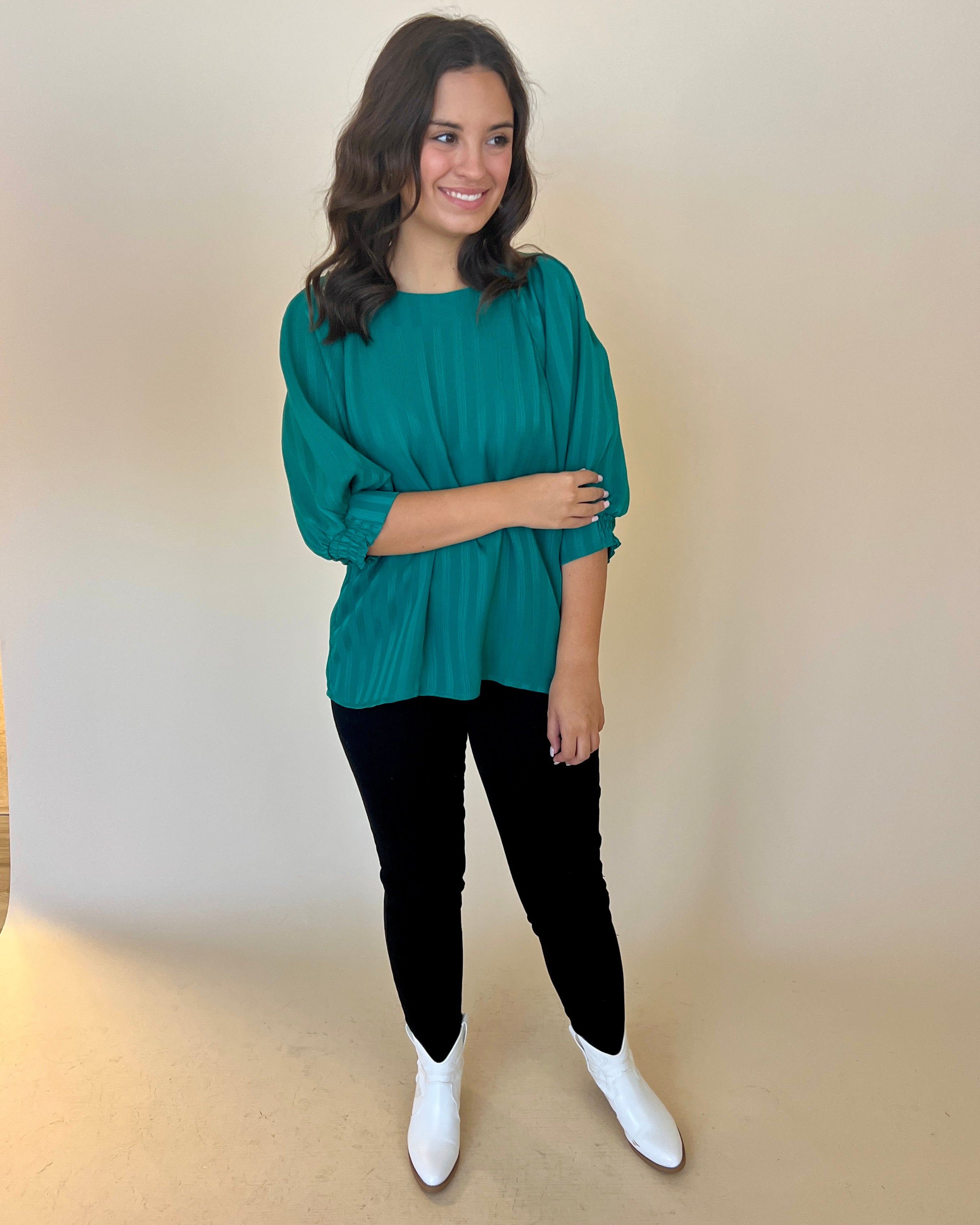 City Lights Emerald Stripe Satin Top-Shop-Womens-Boutique-Clothing