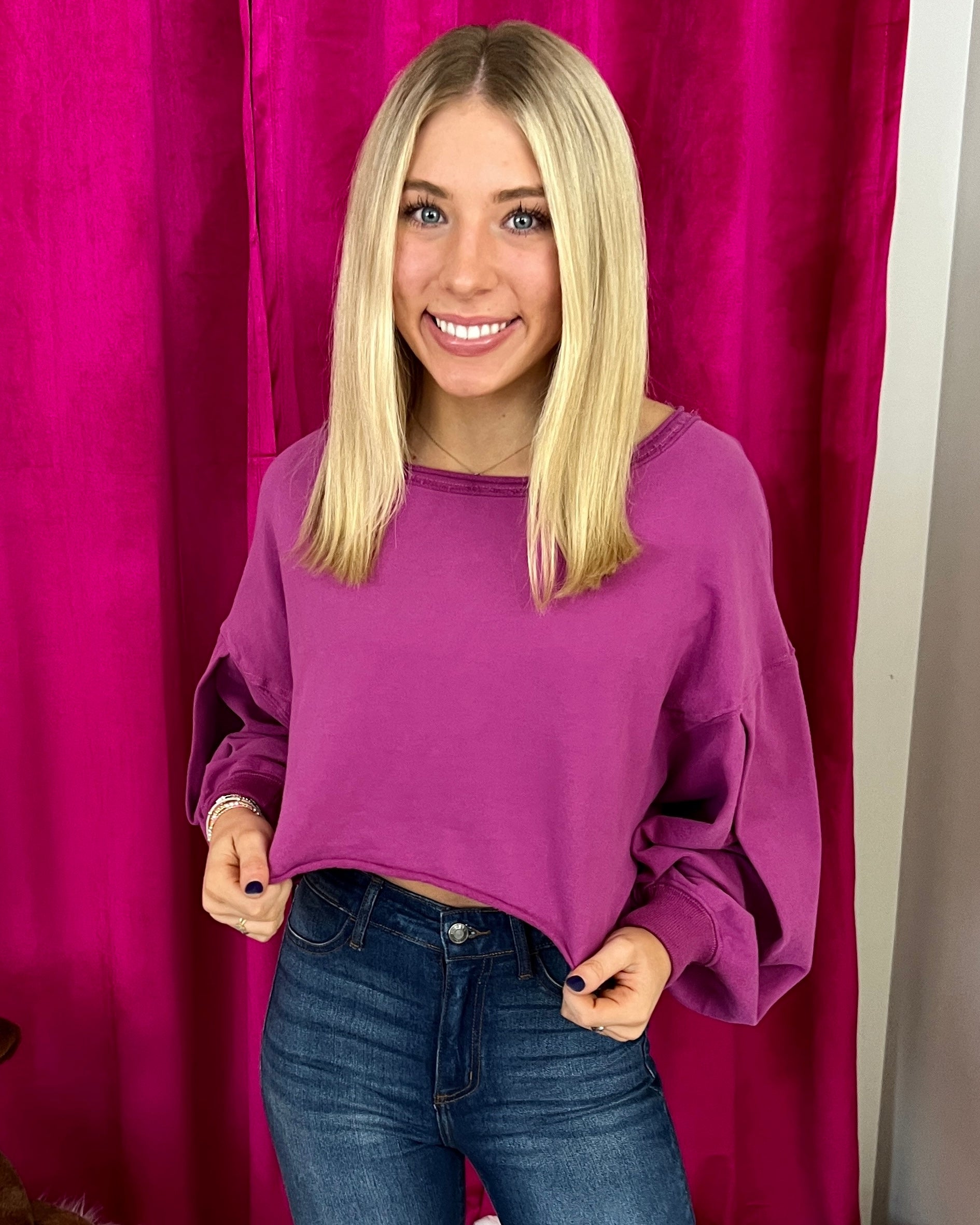 Cool Touch Purple Cropped Sweatshirt-Shop-Womens-Boutique-Clothing