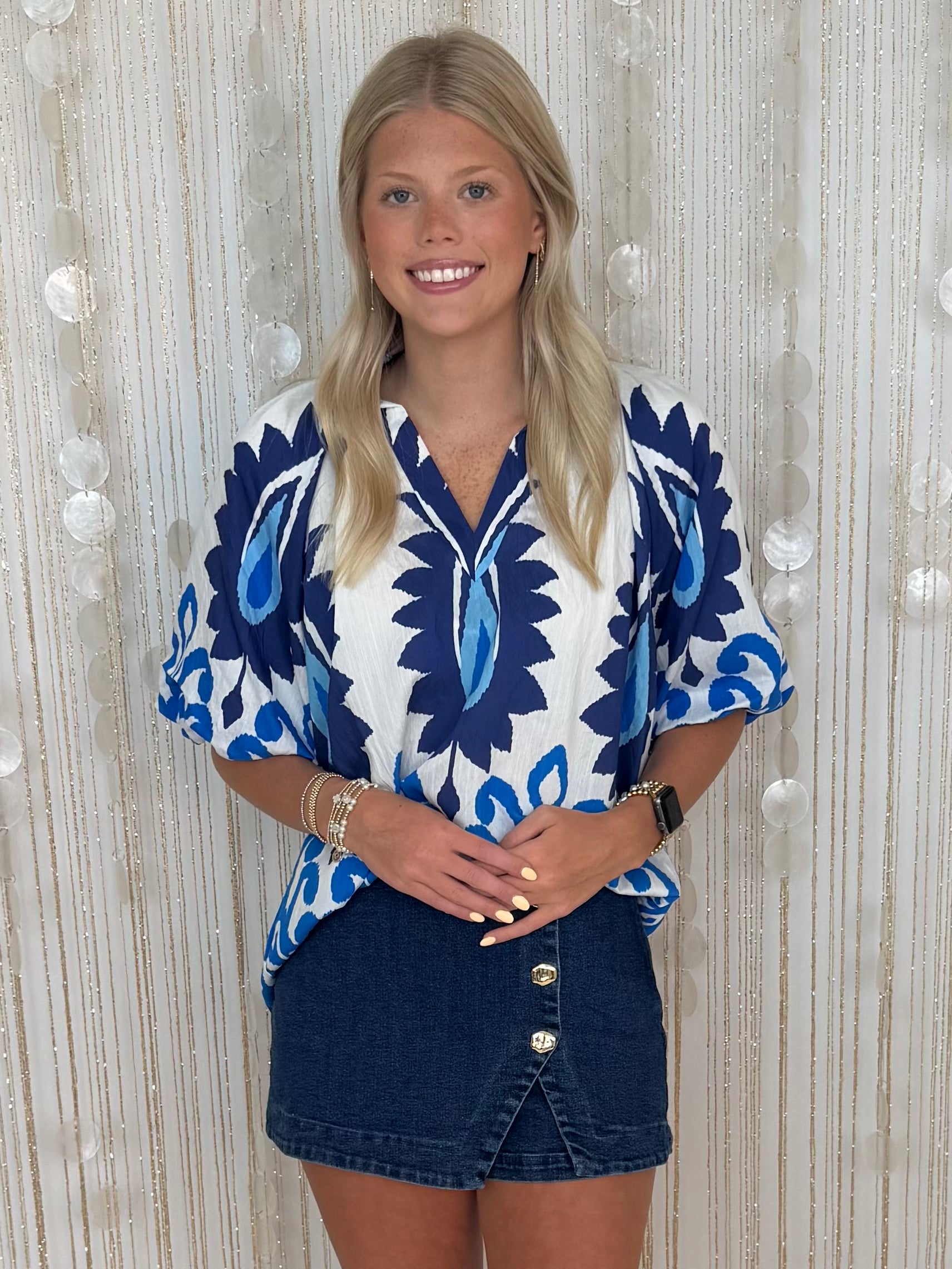 My Own Way Cerulean Mix Print Top-Shop-Womens-Boutique-Clothing