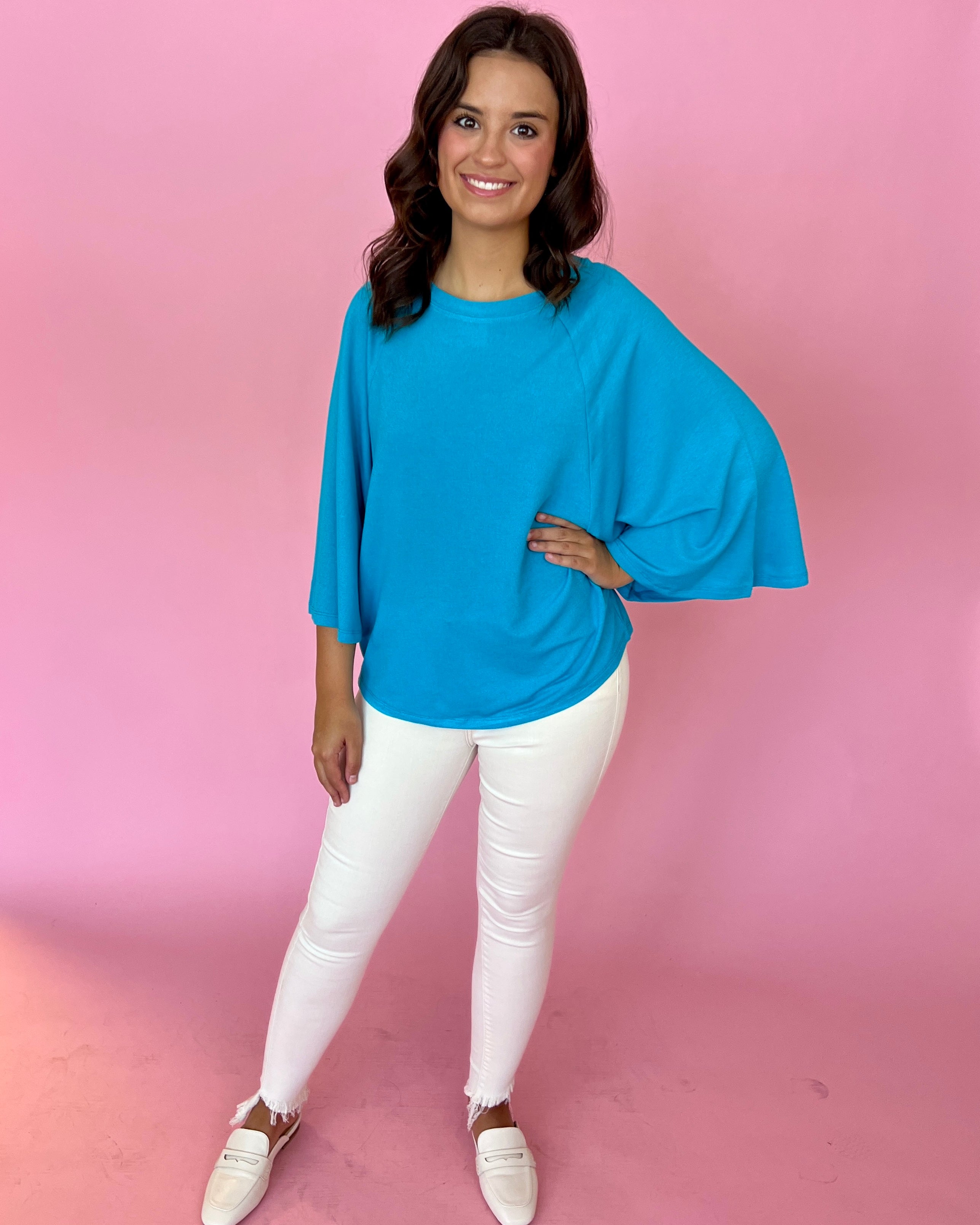 Comfy And Cute Teal Raglan Sleeve Knit Top-Shop-Womens-Boutique-Clothing