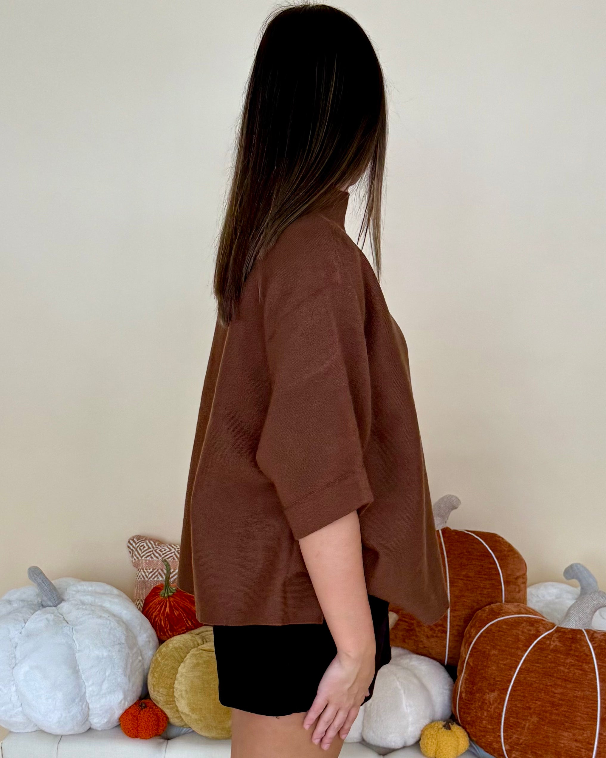 Woodland Wanderer Brown Mock Neck Sweater-Shop-Womens-Boutique-Clothing