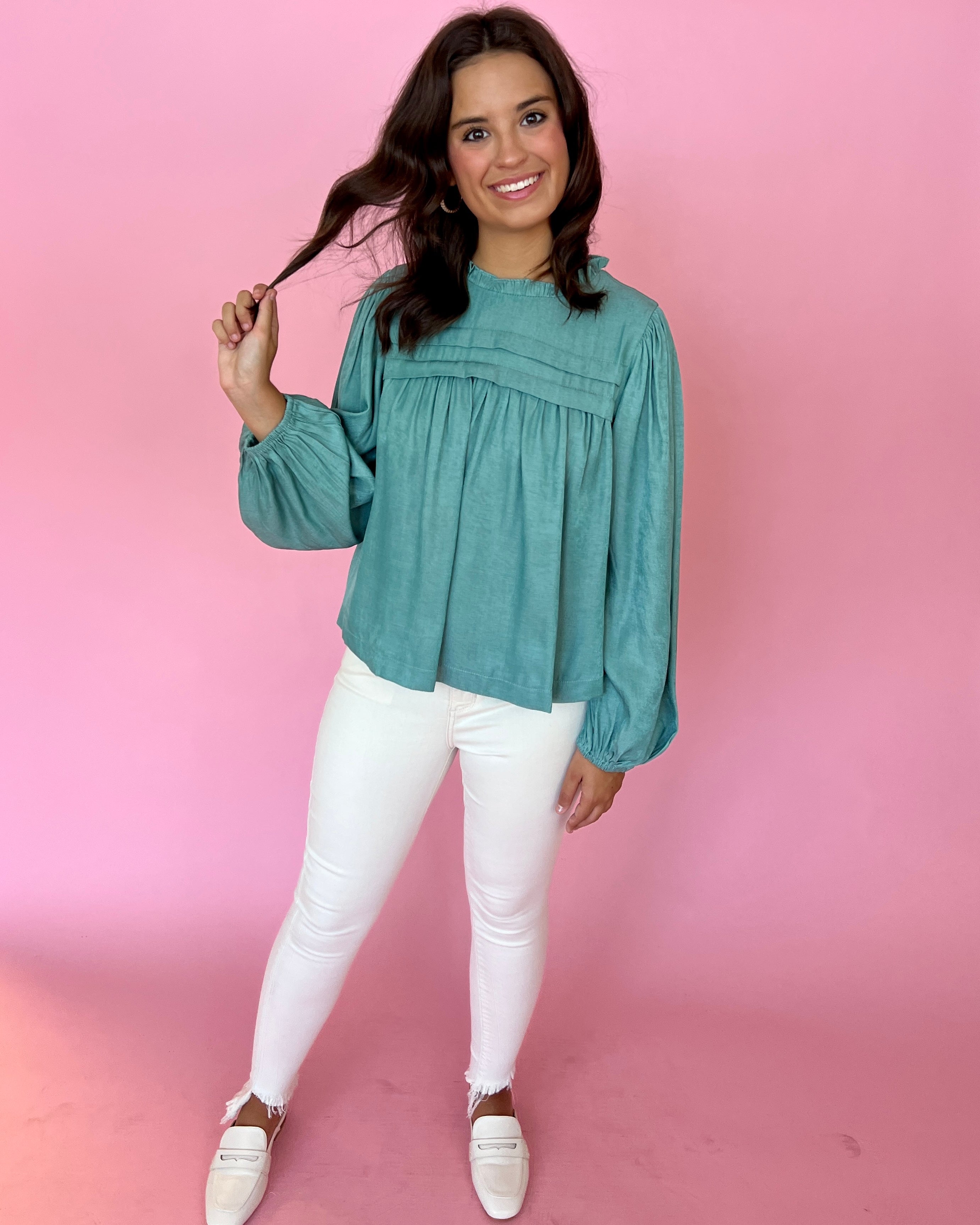 Totally Convinced Sage Green Pintuck Top-Shop-Womens-Boutique-Clothing