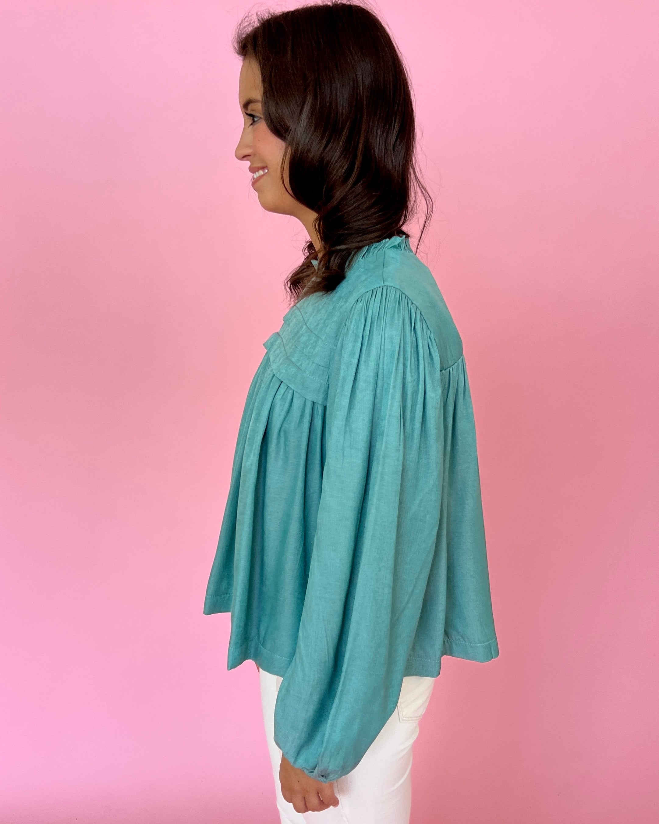 Totally Convinced Sage Green Pintuck Top-Shop-Womens-Boutique-Clothing