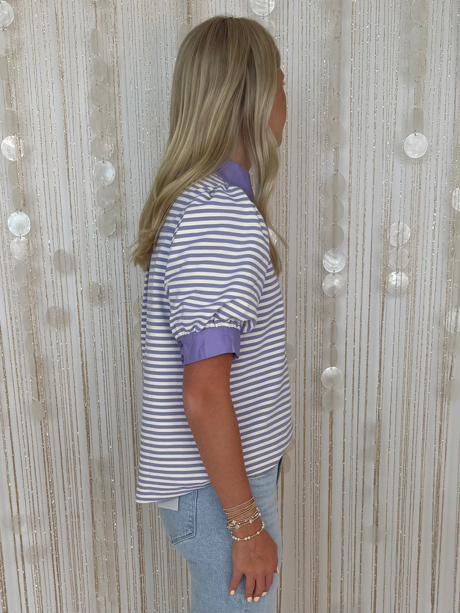 Always In Style Lavender Stripe V Yoke Top-Shop-Womens-Boutique-Clothing