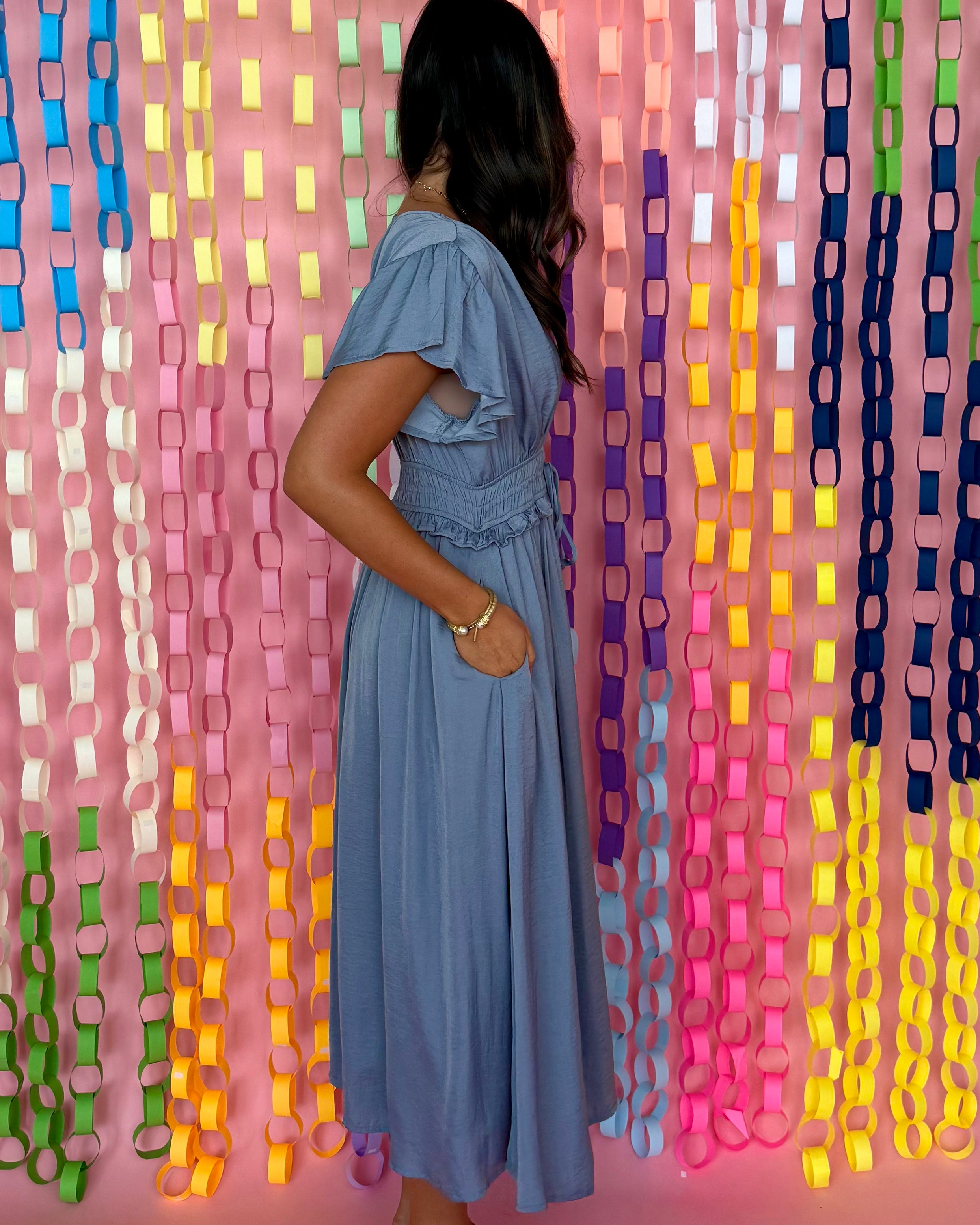 Boundless Blue Smocked Flutter Midi Dress-Shop-Womens-Boutique-Clothing