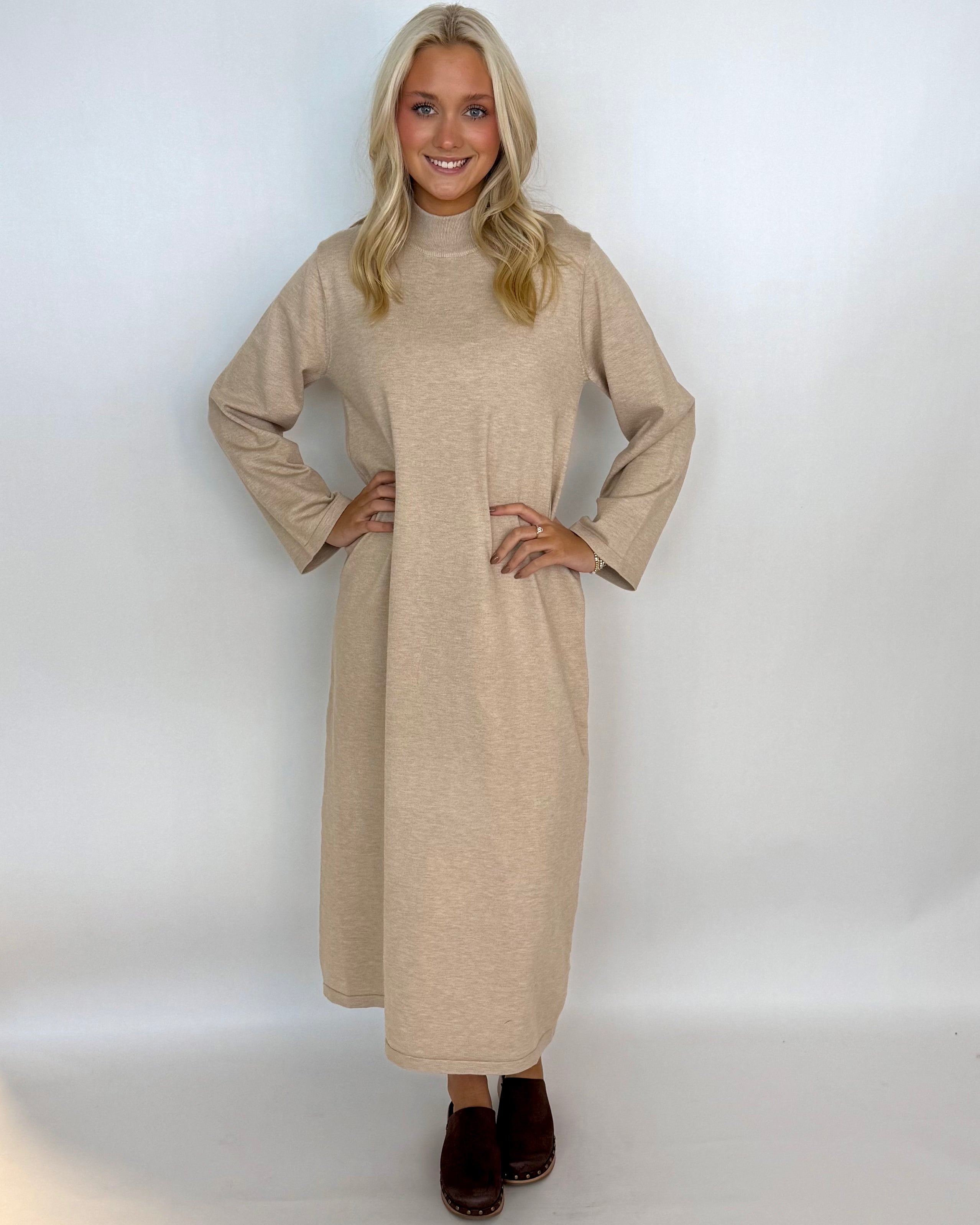 Wish I Knew Sand Sweater Midi Dress-Shop-Womens-Boutique-Clothing