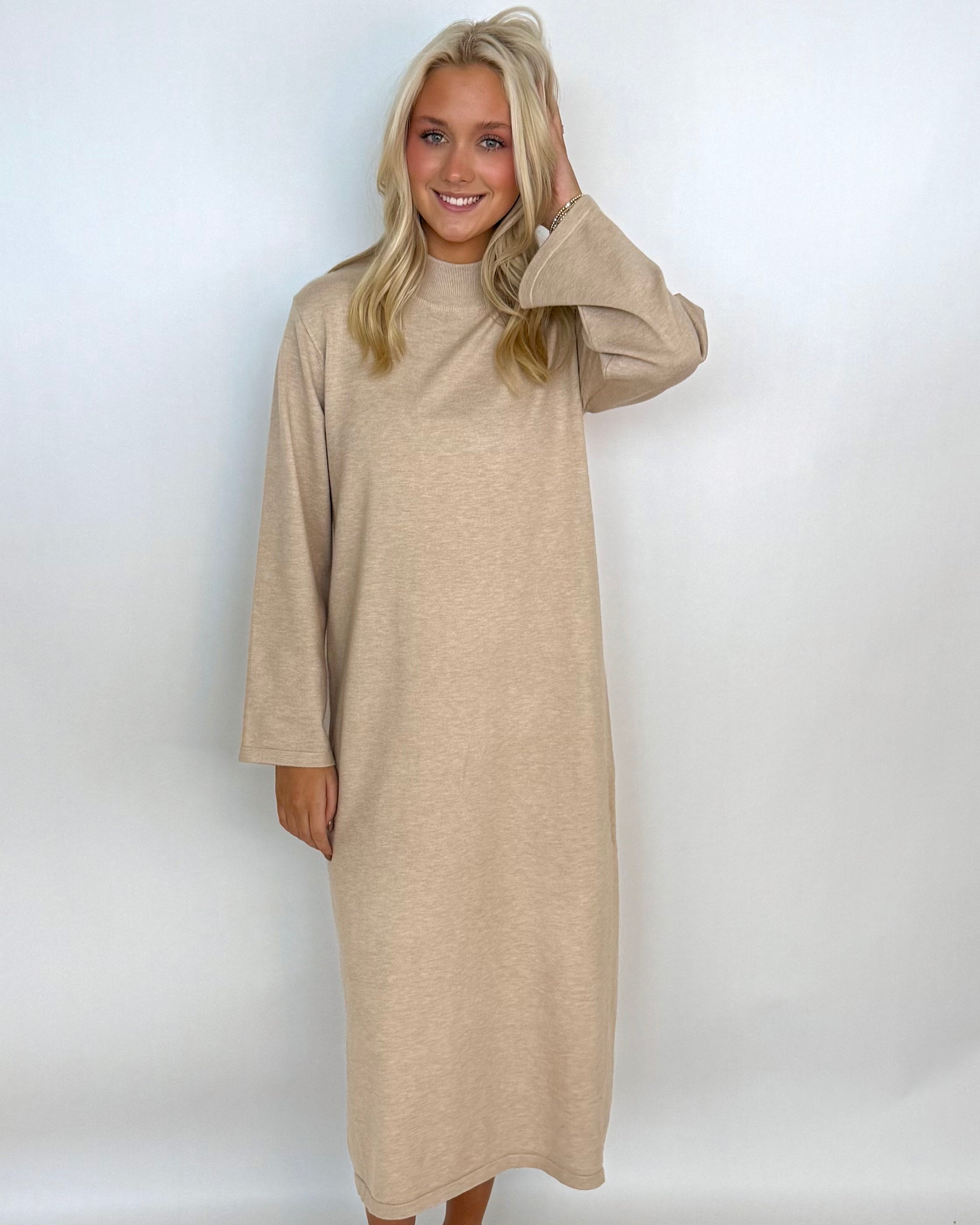 Wish I Knew Sand Sweater Midi Dress-Shop-Womens-Boutique-Clothing