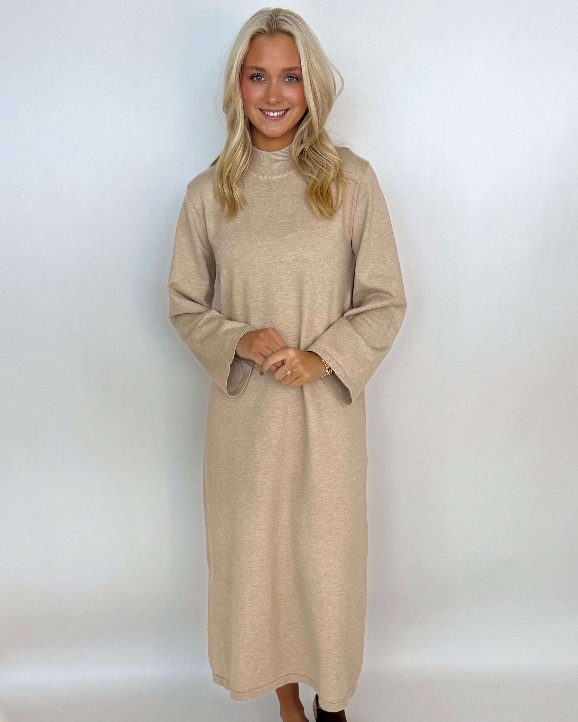 Wish I Knew Sand Sweater Midi Dress-Shop-Womens-Boutique-Clothing