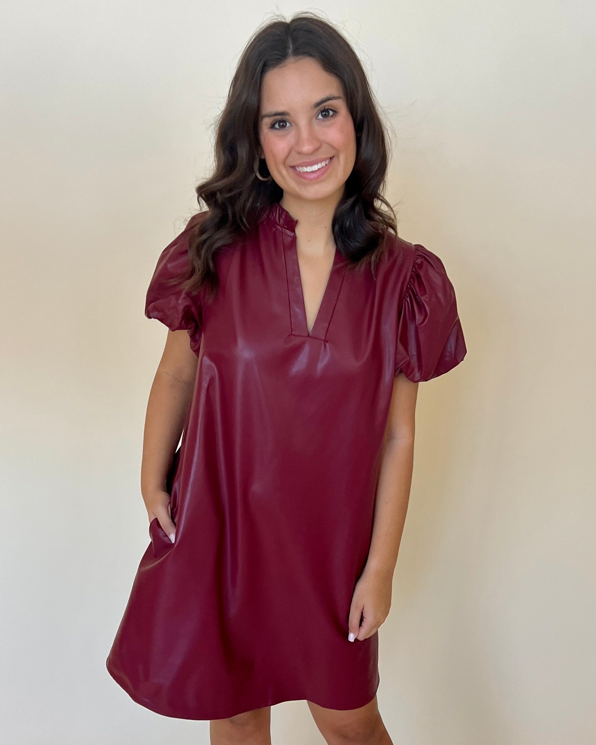 Long Weekend Burgundy Faux Leather Dress-Shop-Womens-Boutique-Clothing