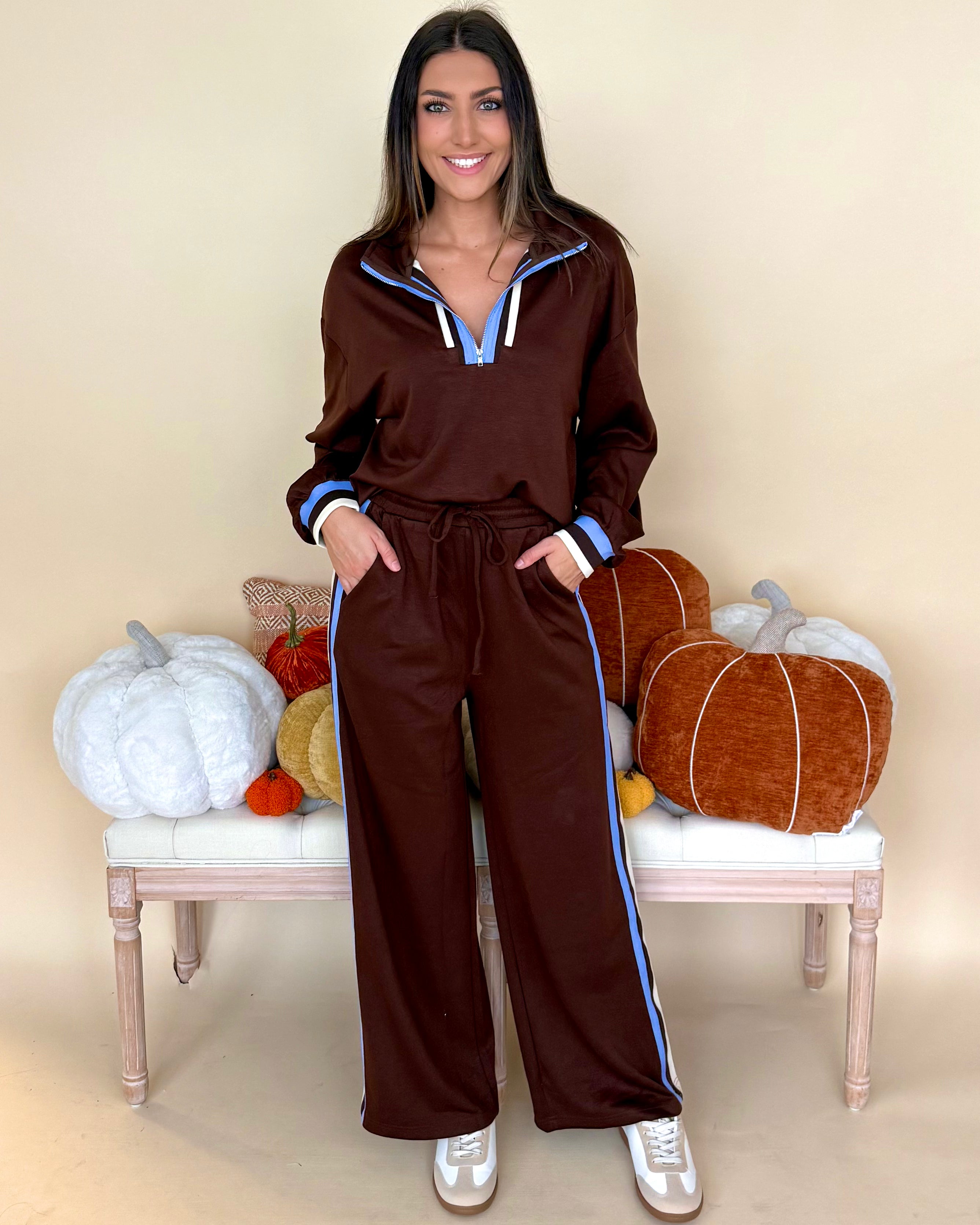 Share Your Story Brown Trim Detail Zip Top-Shop-Womens-Boutique-Clothing