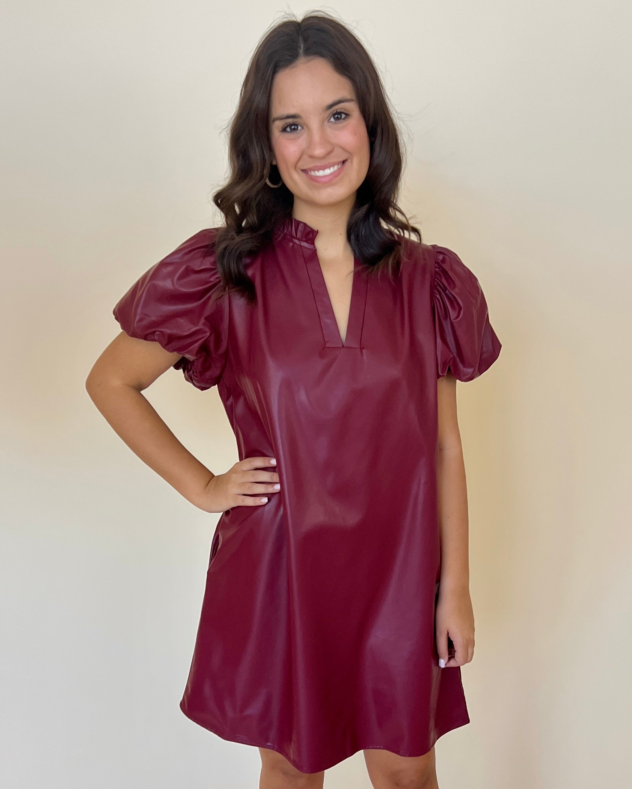 Long Weekend Burgundy Faux Leather Dress-Shop-Womens-Boutique-Clothing