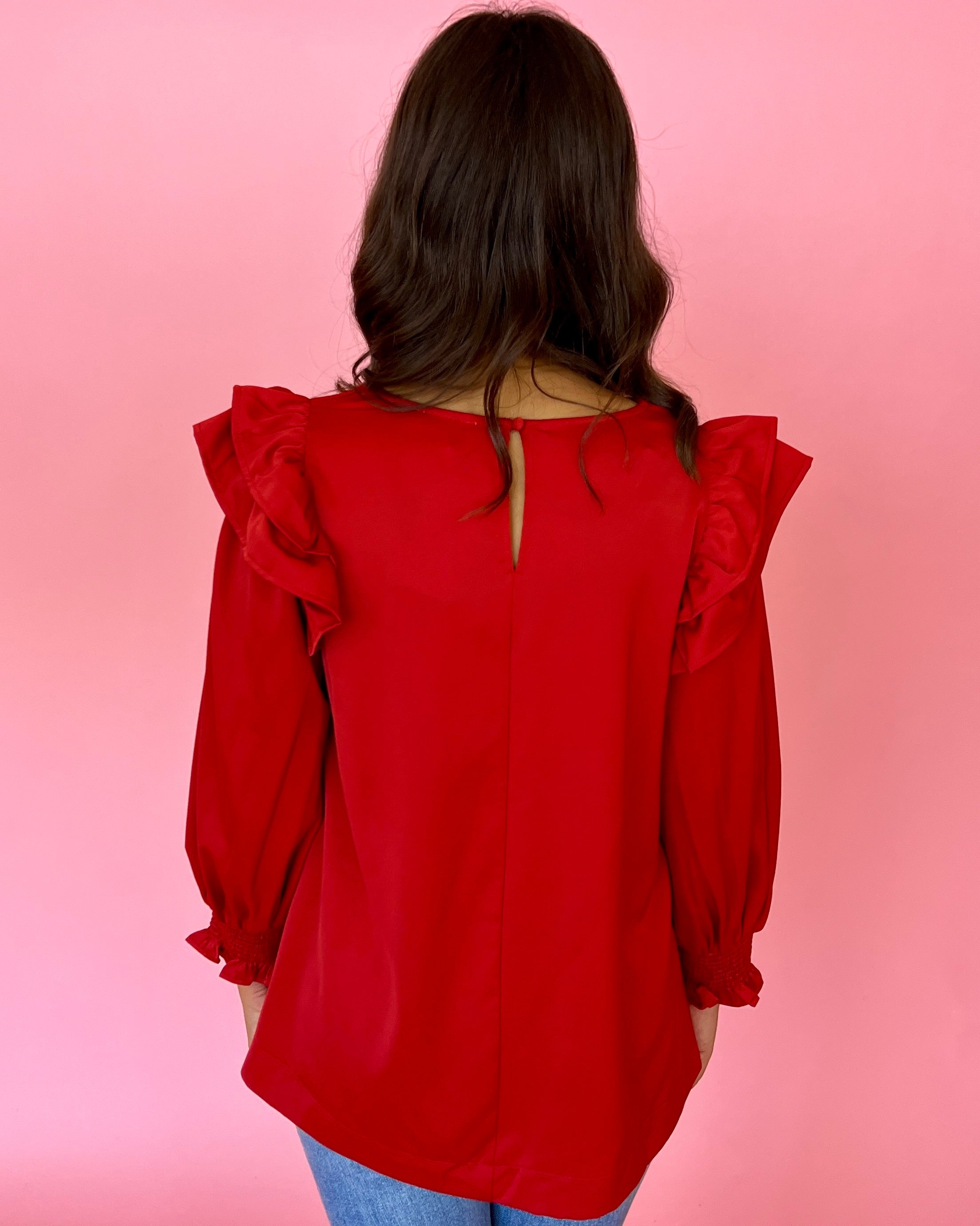 Something More Brick Satin Ruffle Shoulder Top-Shop-Womens-Boutique-Clothing
