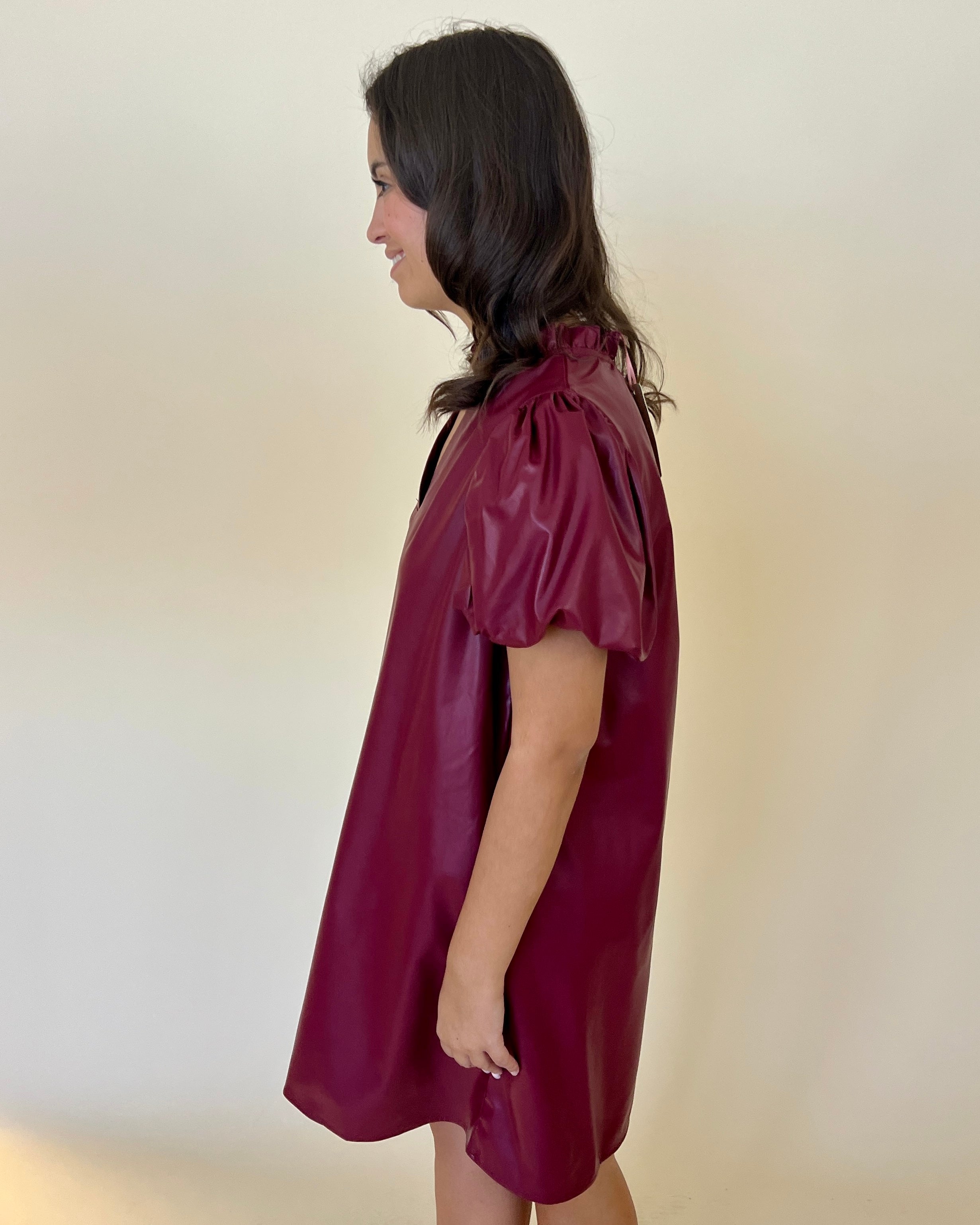 Long Weekend Burgundy Faux Leather Dress-Shop-Womens-Boutique-Clothing
