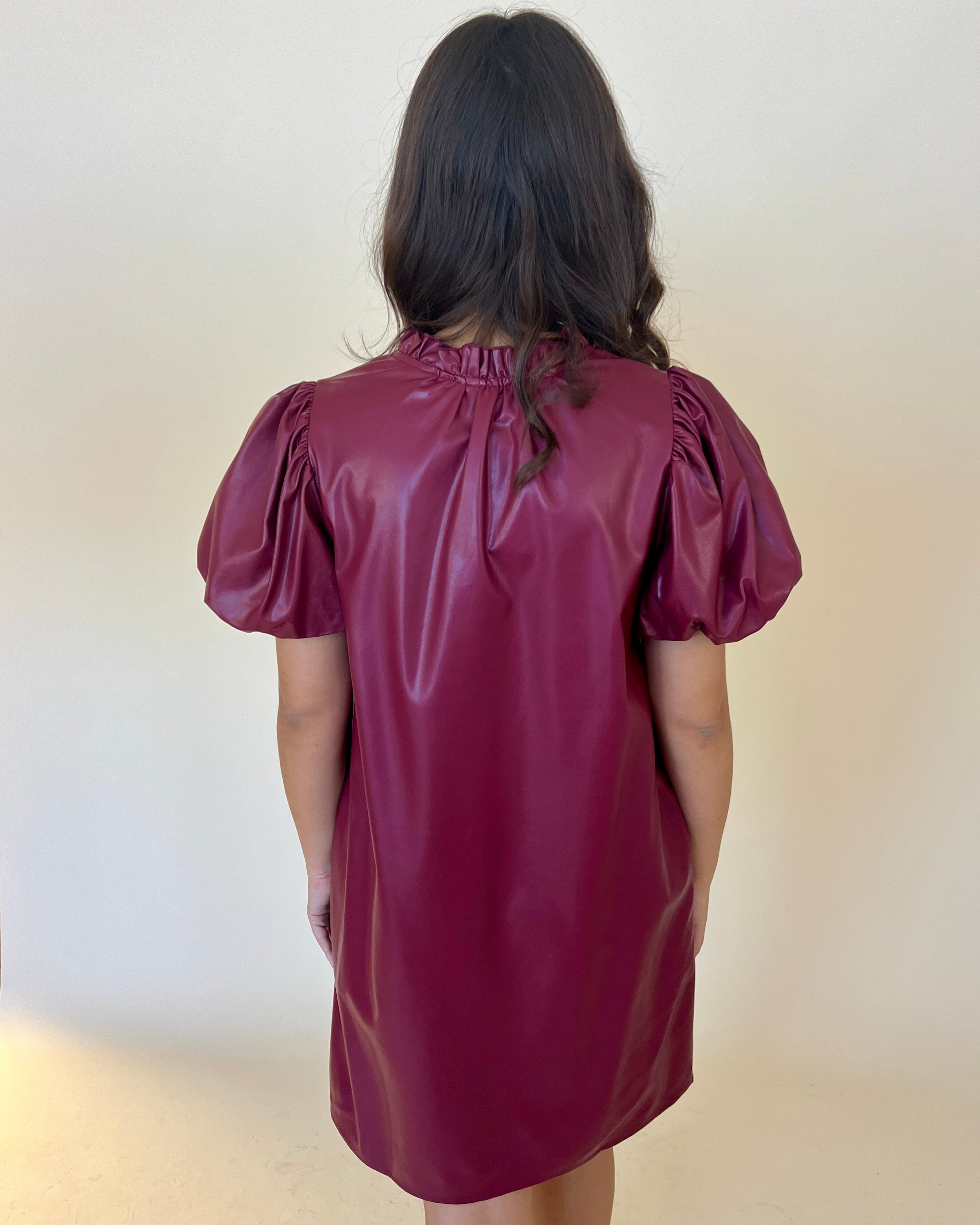 Long Weekend Burgundy Faux Leather Dress-Shop-Womens-Boutique-Clothing