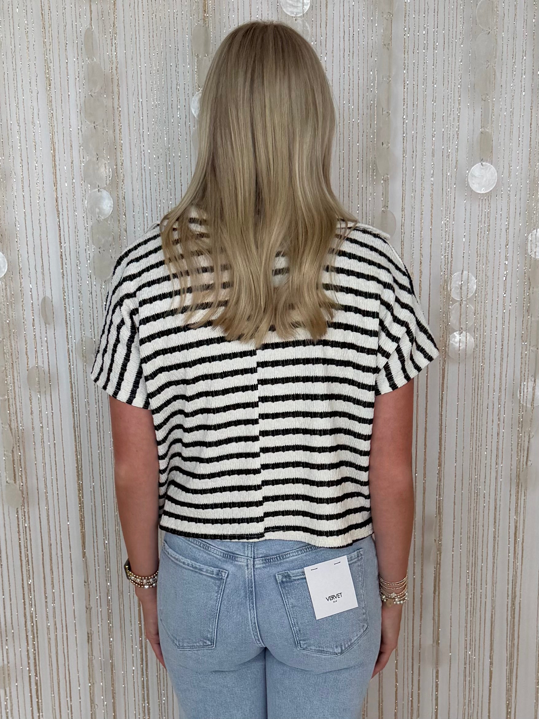 Off The Clock Black Striped Collared Top-Shop-Womens-Boutique-Clothing
