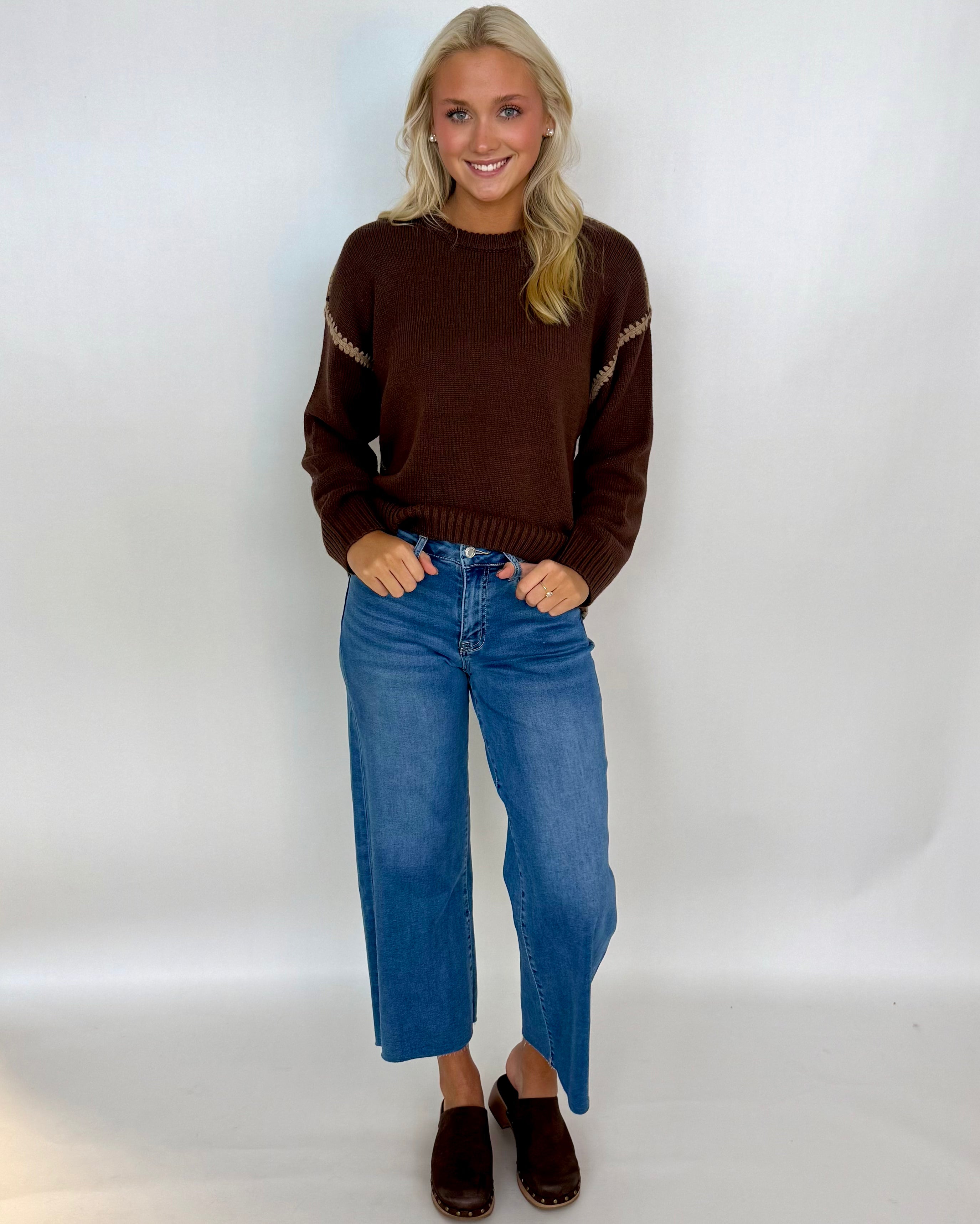 Take The Leap Chocolate Stitch Sweater-Shop-Womens-Boutique-Clothing