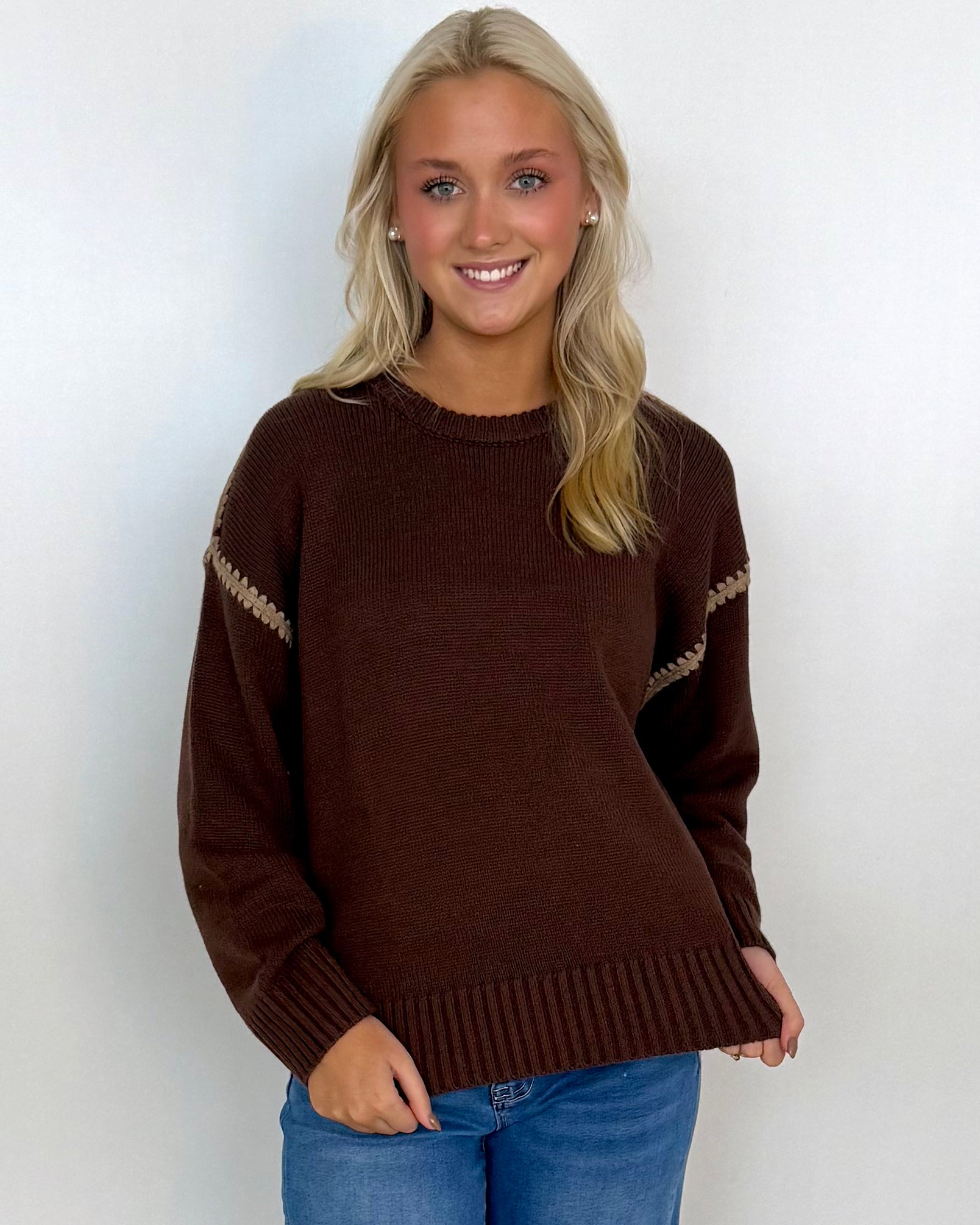 Take The Leap Chocolate Stitch Sweater-Shop-Womens-Boutique-Clothing