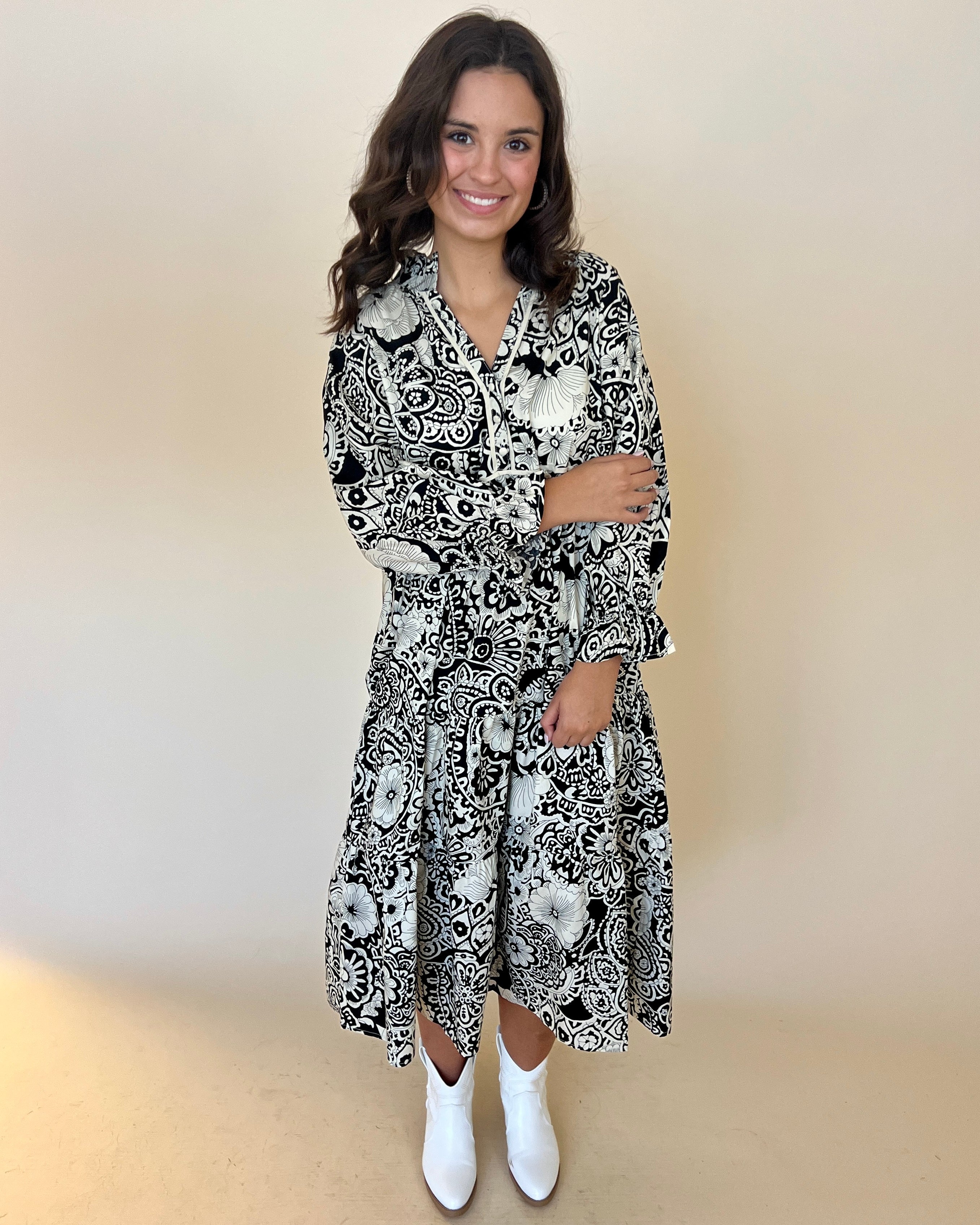 Never The Same Black Mix Floral Midi Dress-Shop-Womens-Boutique-Clothing