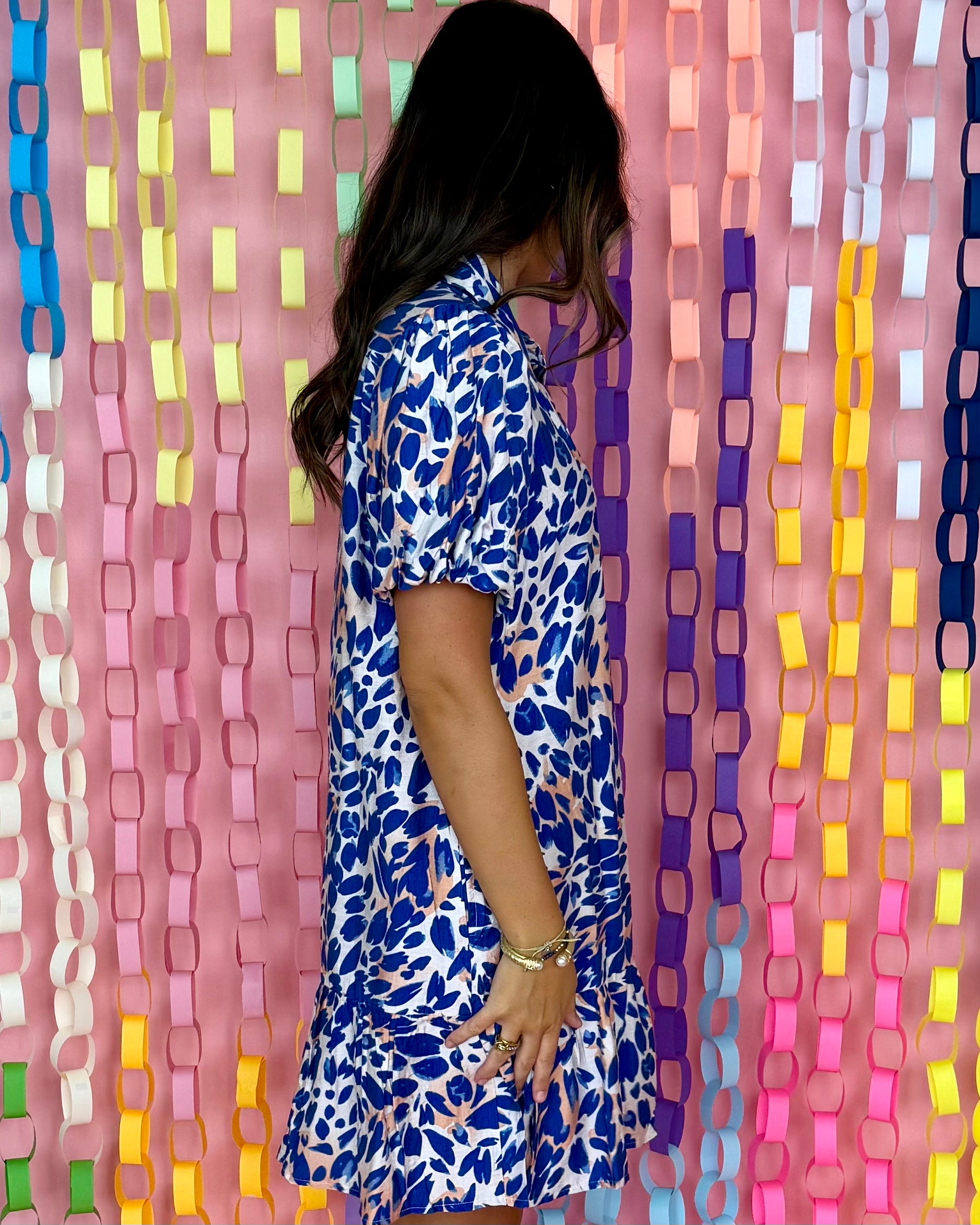 Answer Your Call Royal Floral Button Dress-Shop-Womens-Boutique-Clothing
