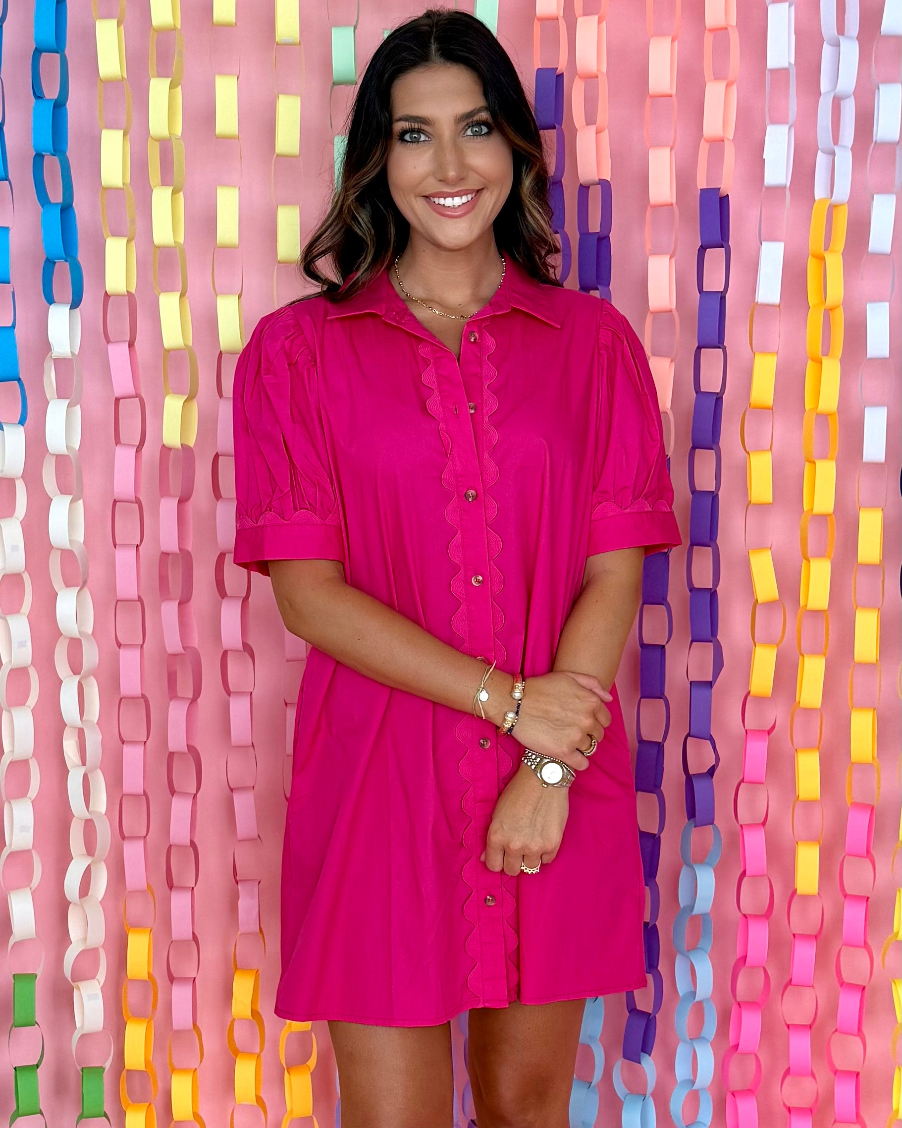 So Gracious Fuchsia Button Shirt Dress-Shop-Womens-Boutique-Clothing
