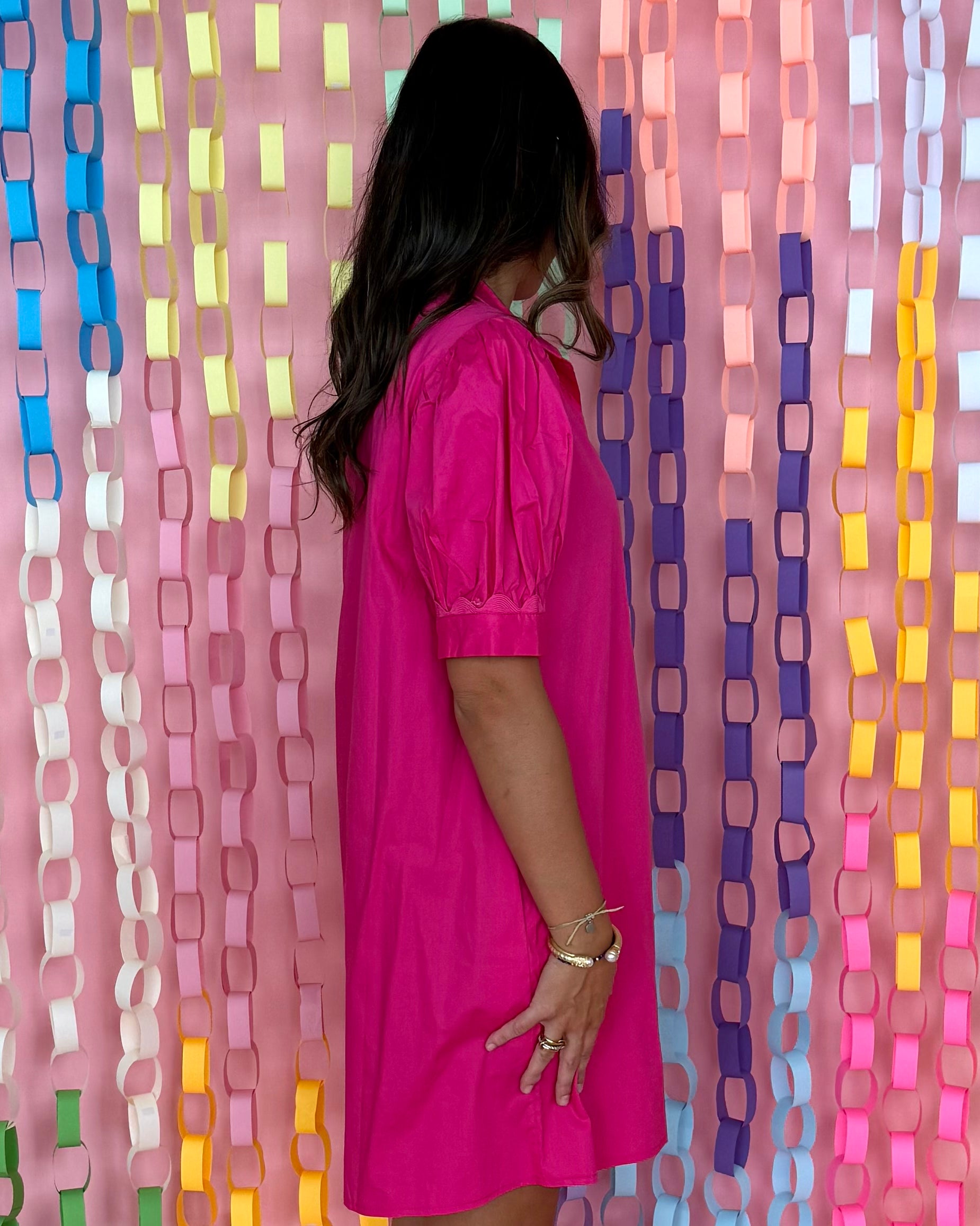 So Gracious Fuchsia Button Shirt Dress-Shop-Womens-Boutique-Clothing
